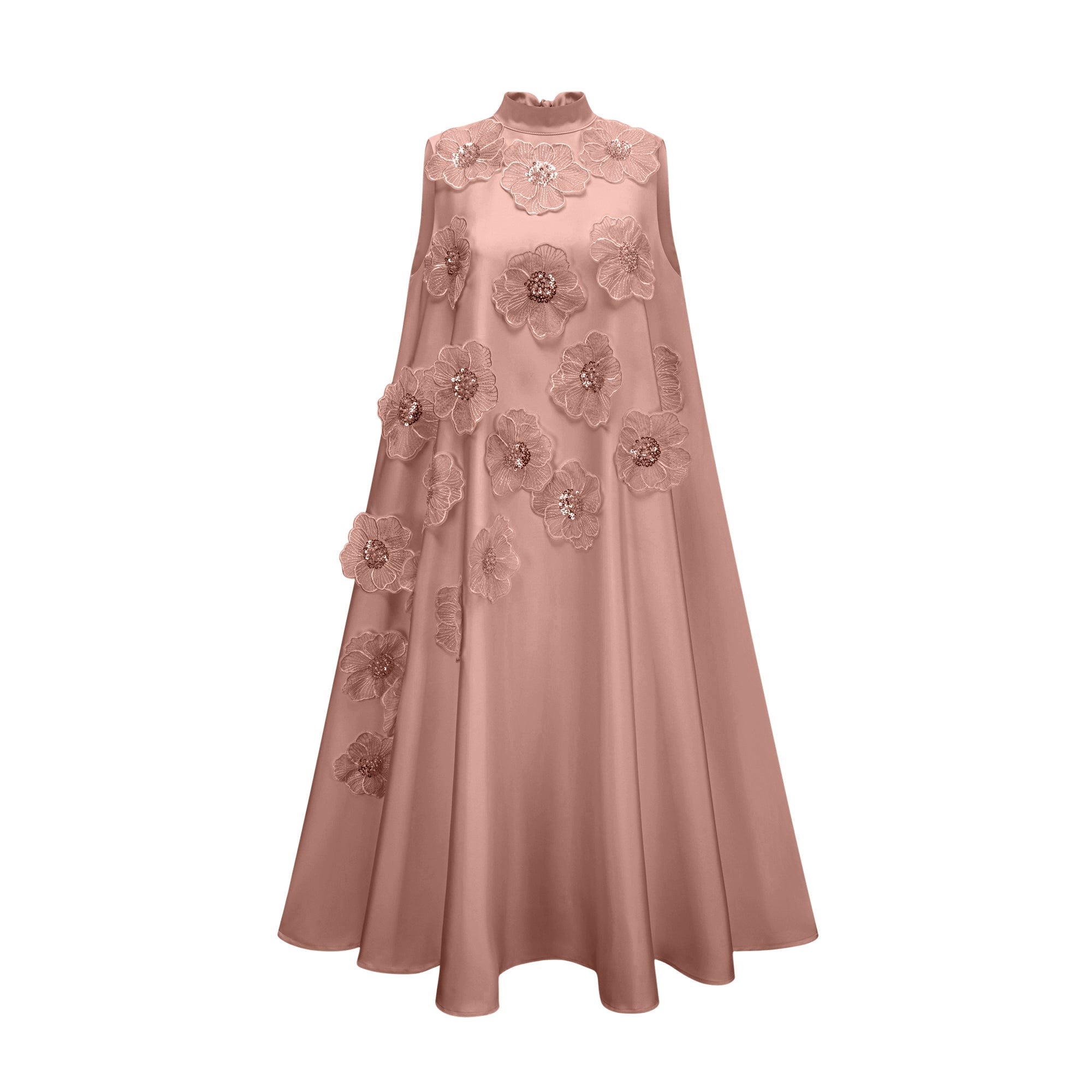 Elegant Sleeveless Floral Applique Maxi Dress in Pink - Chiffon Flowy Gown