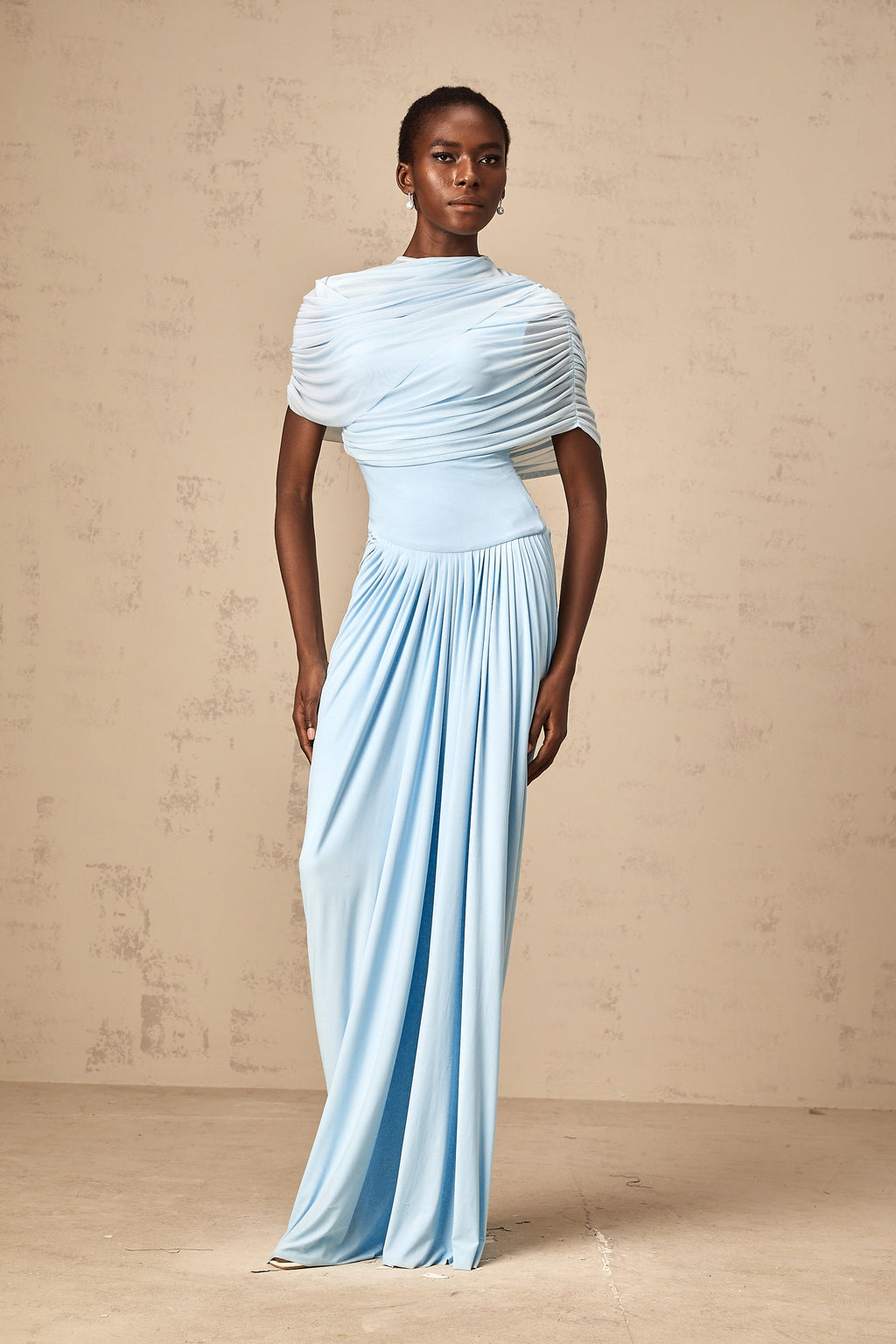 Elegant Catherine Blue Asymmetrical Pleated Maxi Dress for Women