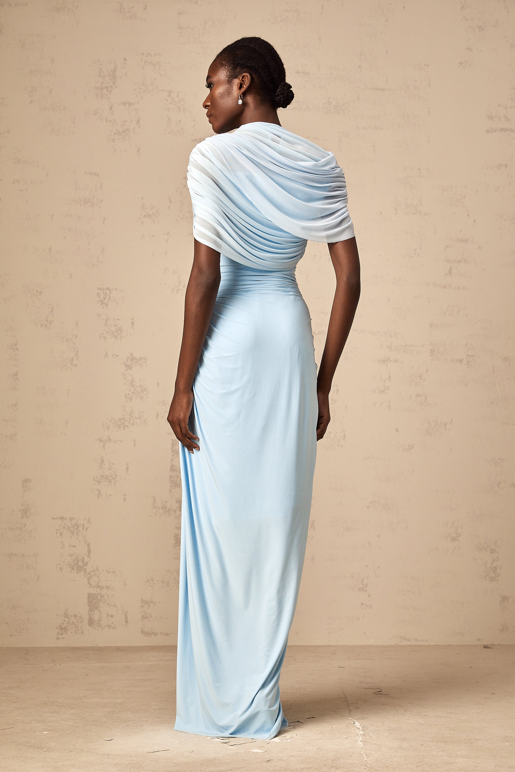 Elegant Catherine Blue Asymmetrical Pleated Maxi Dress for Women