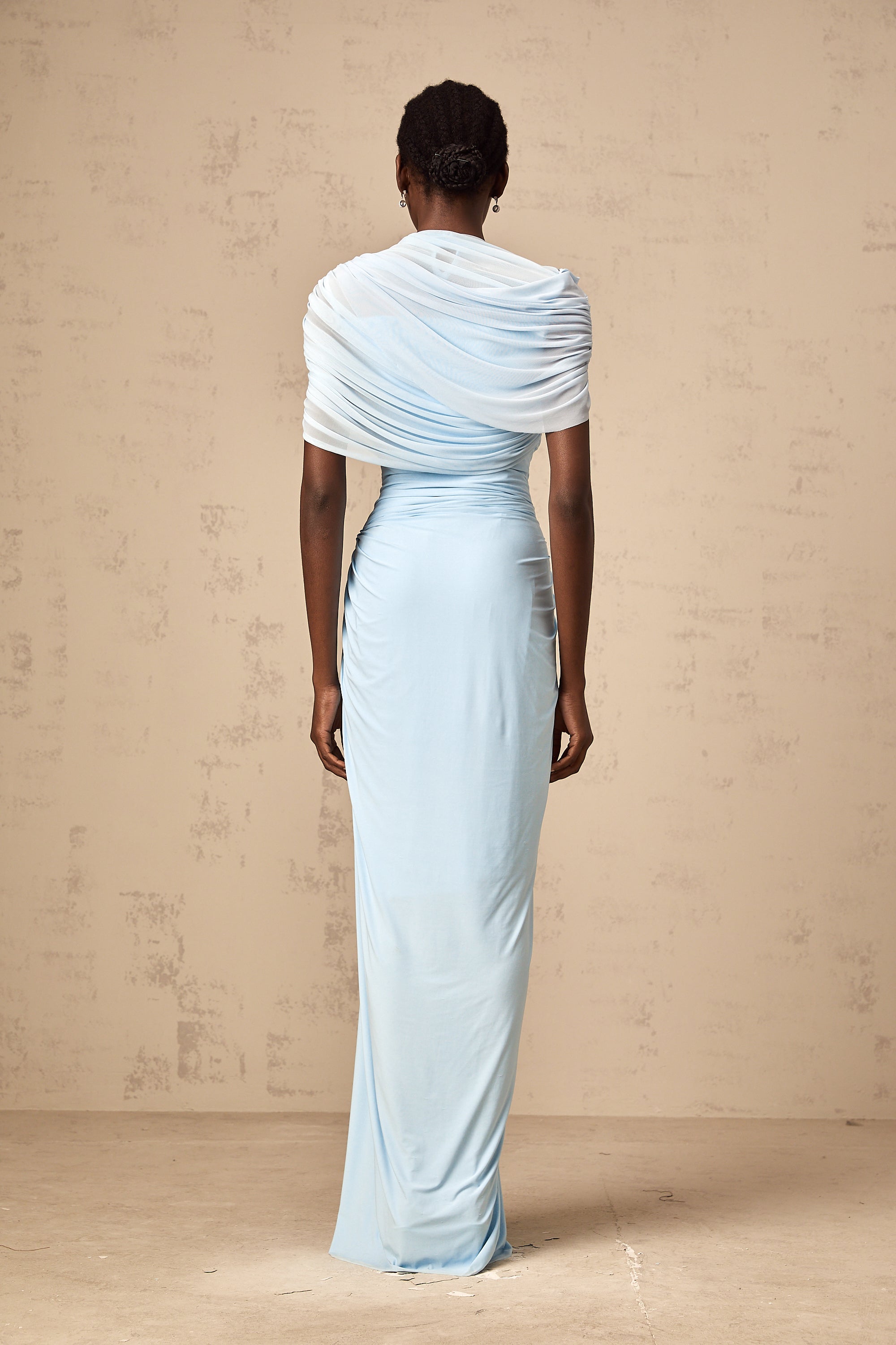 Elegant Catherine Blue Asymmetrical Pleated Maxi Dress for Women
