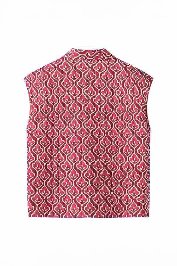 Printed Slim-Fit Women's Waistcoat Vest Jacket – Vibrant Pattern