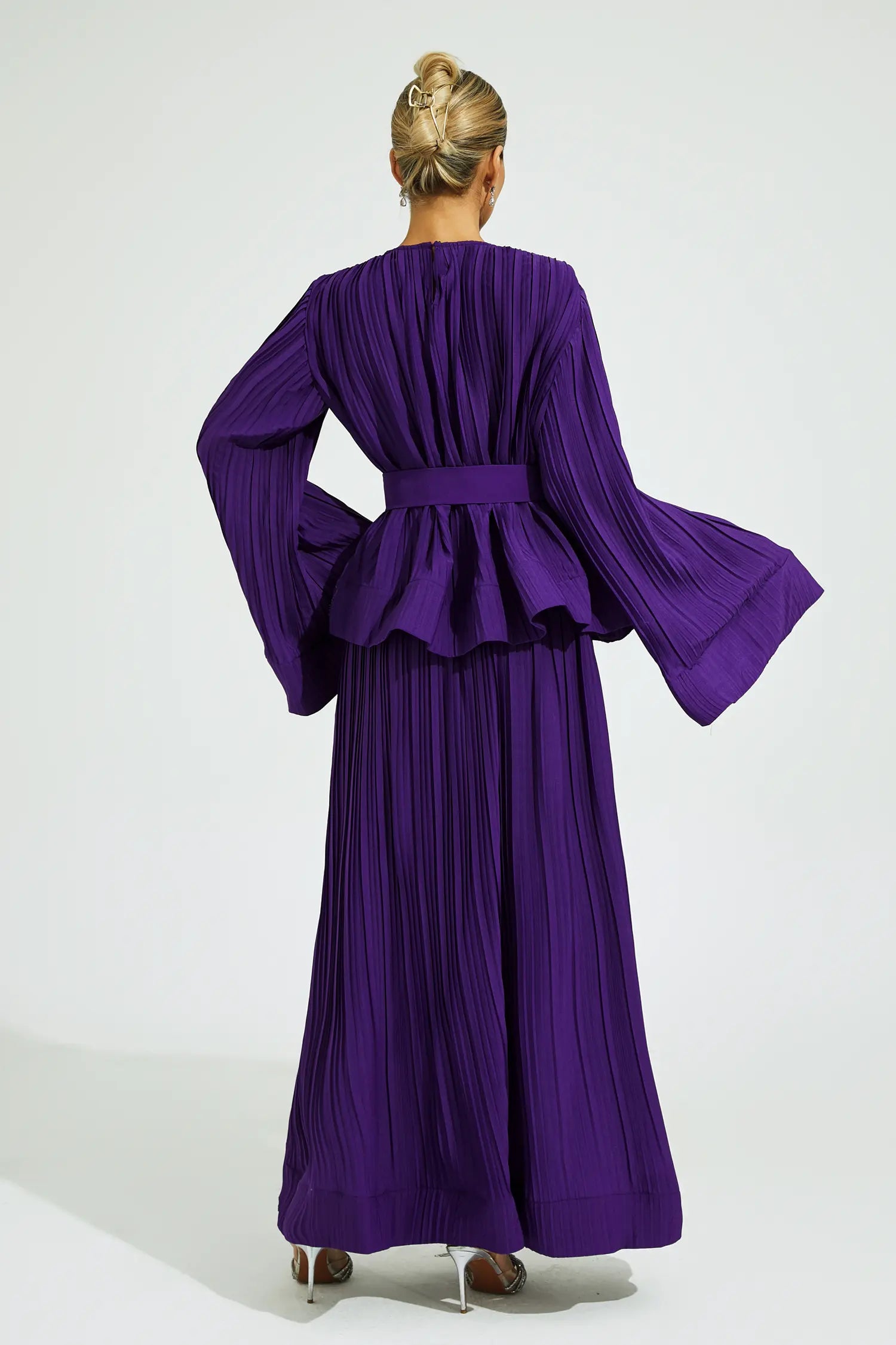 Elegant Purple Belted Ruffle Two-Piece Set for Formal Occasions