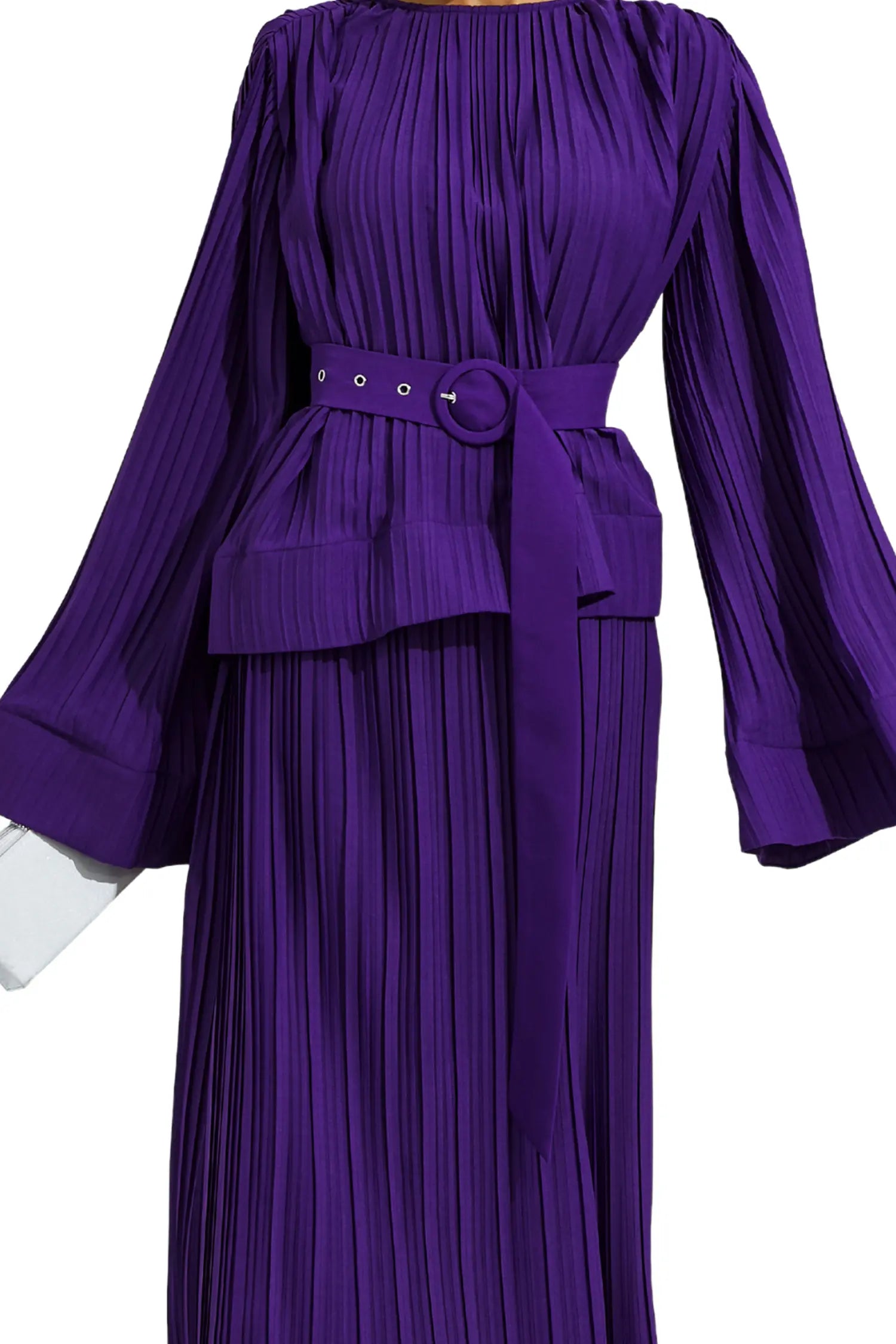 Elegant Purple Belted Ruffle Two-Piece Set for Formal Occasions