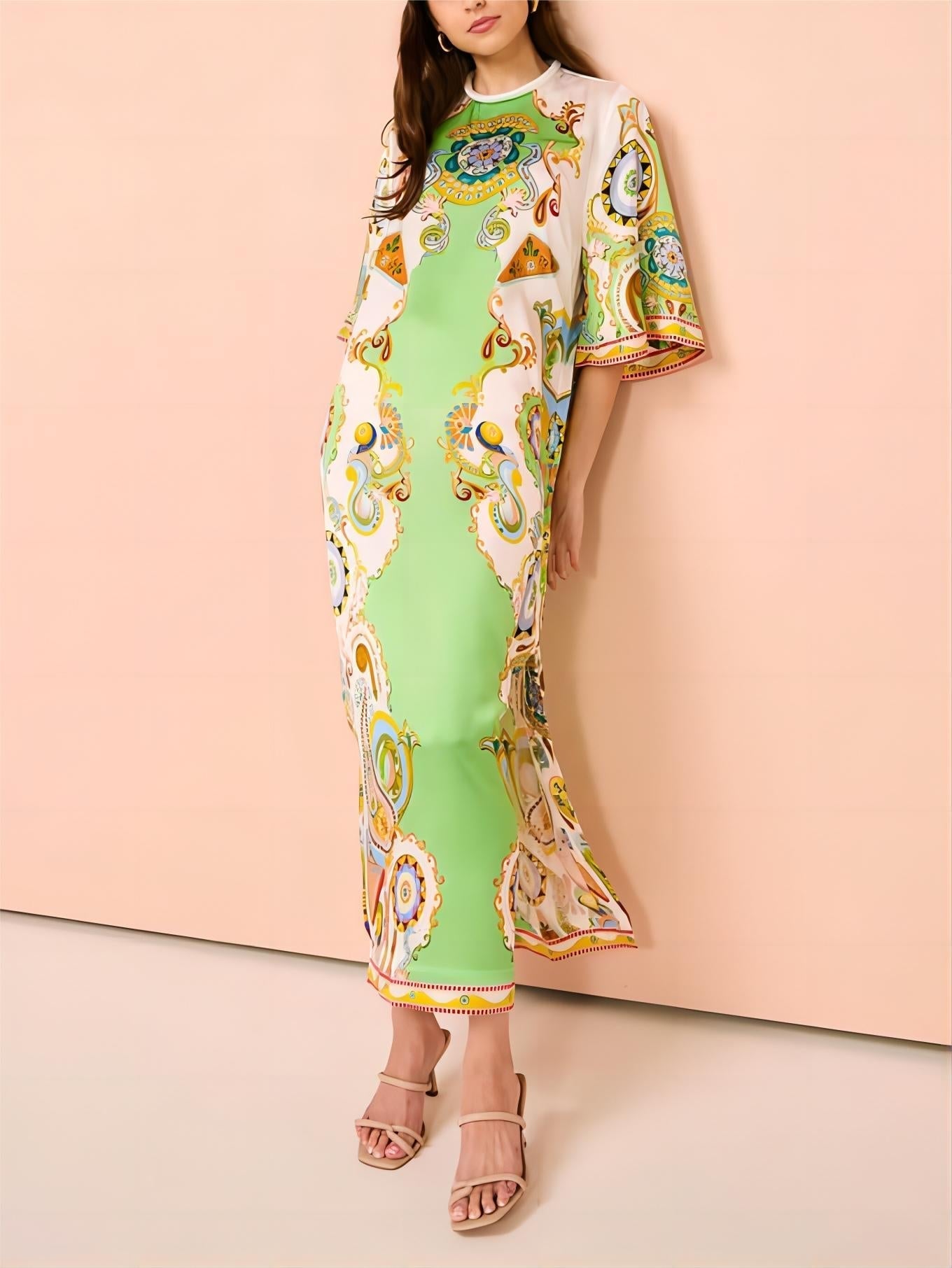 Cashew Floral Print Loose Midi Dress Flowy Summer Maxi