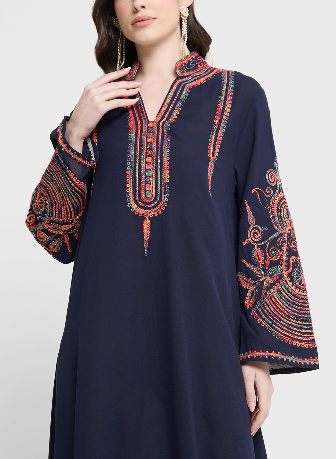 Khizana Women's Embroidered Blue Casual Jalabiya Dress - Modest Islamic Attire