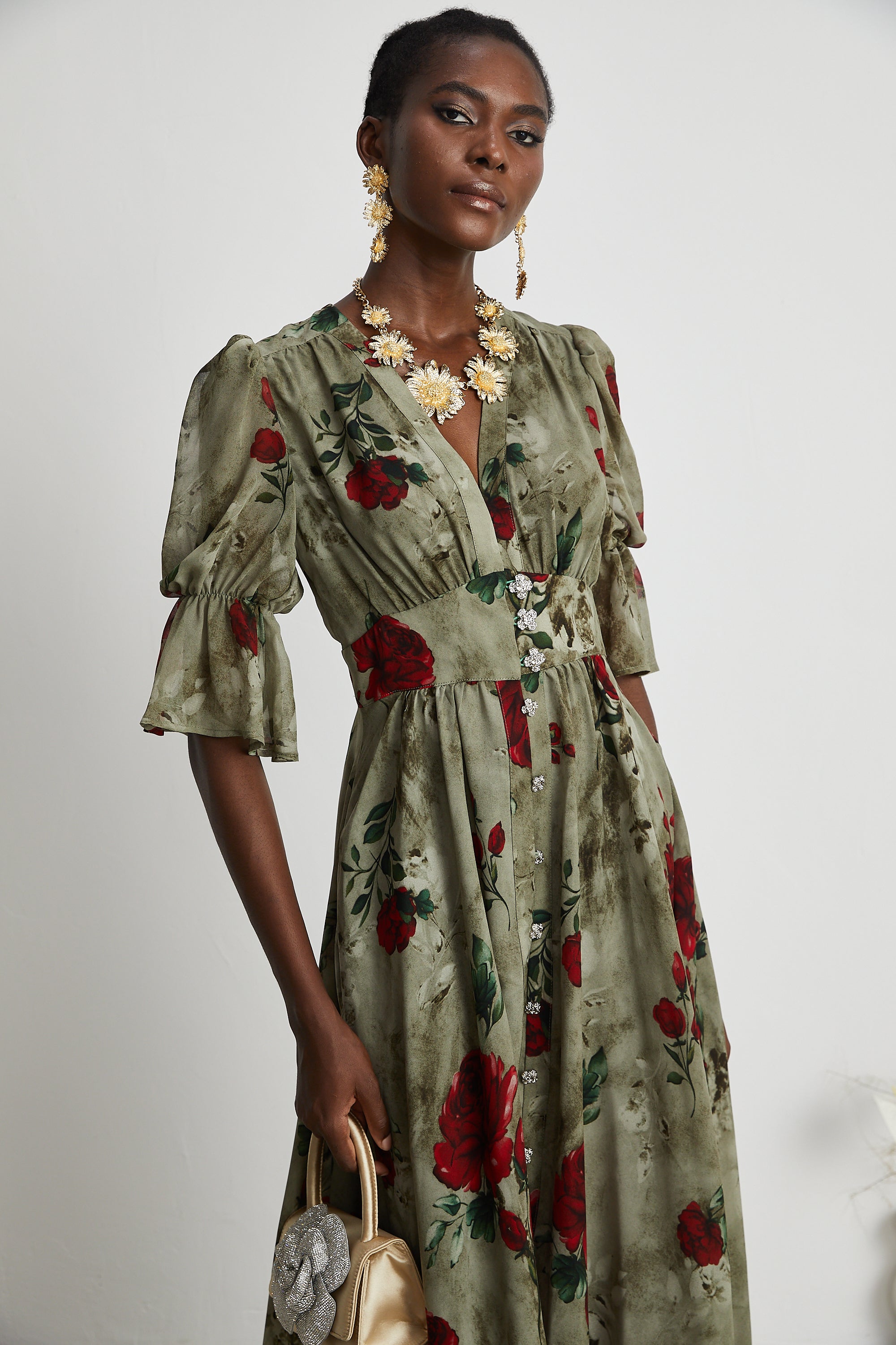Elegant Floral V-Neck Midi Dress for Women: Perfect Summer Style