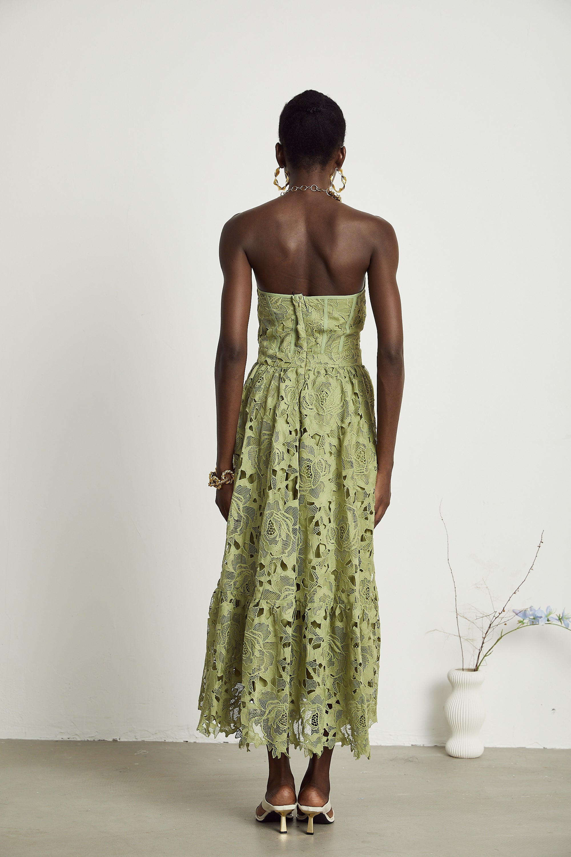 Elegant Lace Floral Embroidered Cut-Out Midi Dress - Perfect for Parties