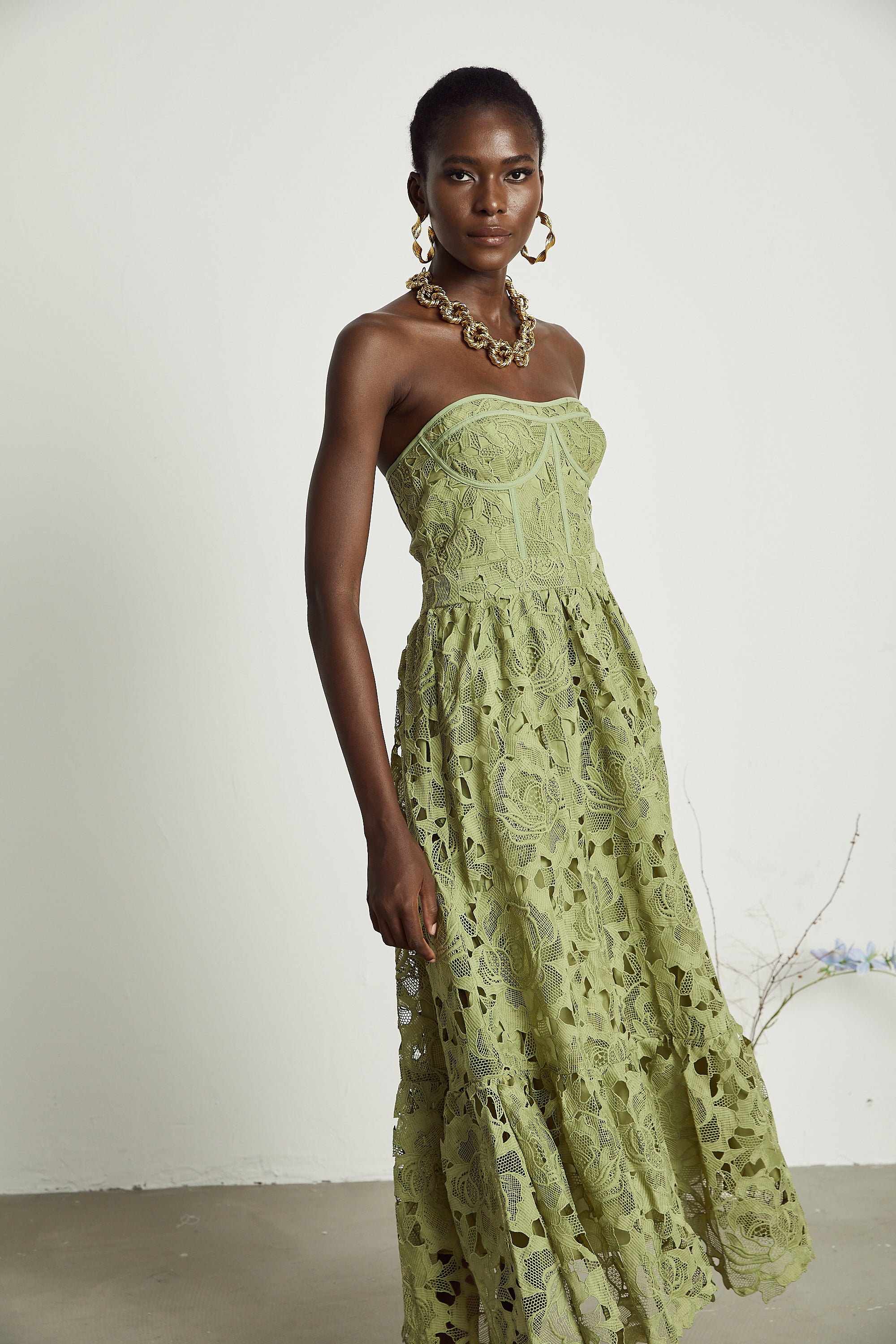 Elegant Lace Floral Embroidered Cut-Out Midi Dress - Perfect for Parties