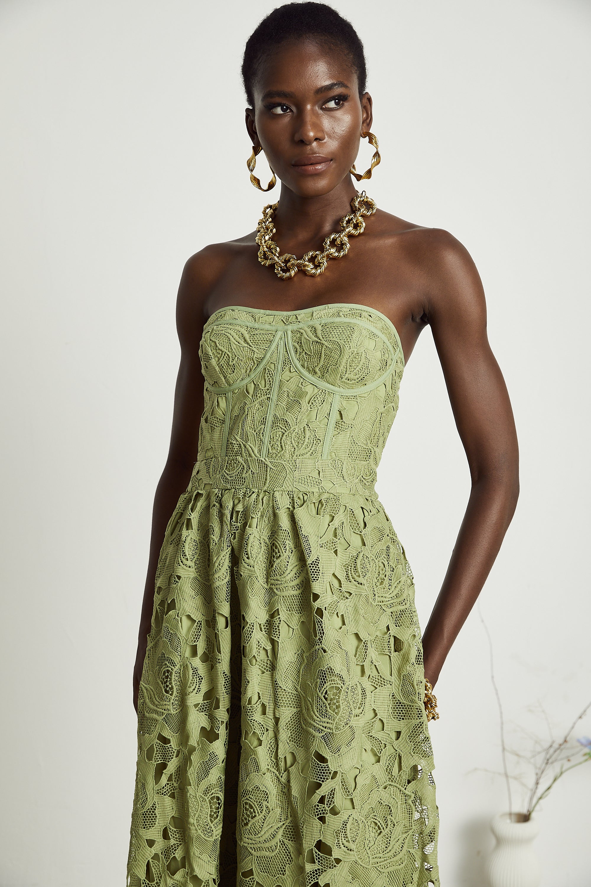 Elegant Lace Floral Embroidered Cut-Out Midi Dress - Perfect for Parties