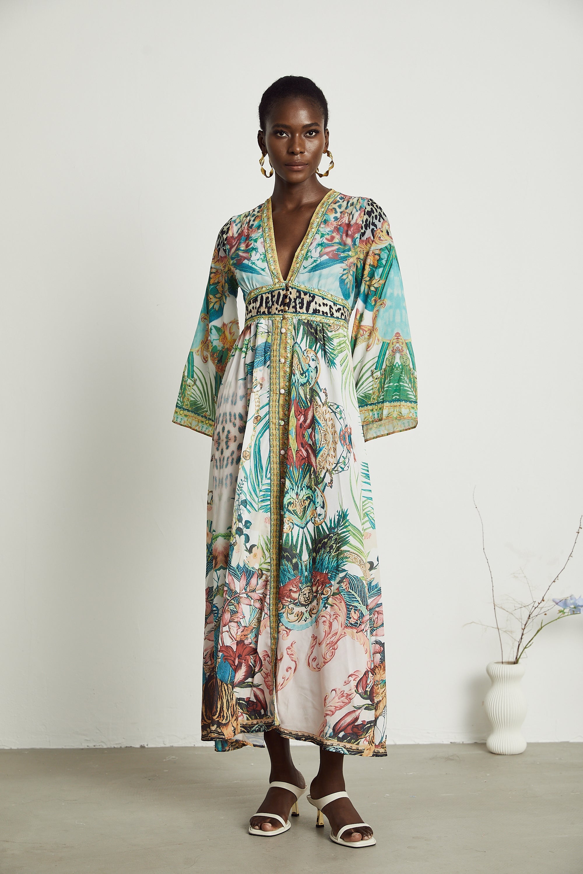 Elegant Cassandra Graphic Print Maxi Dress - Bohemian Flowy A-Line Summer Style