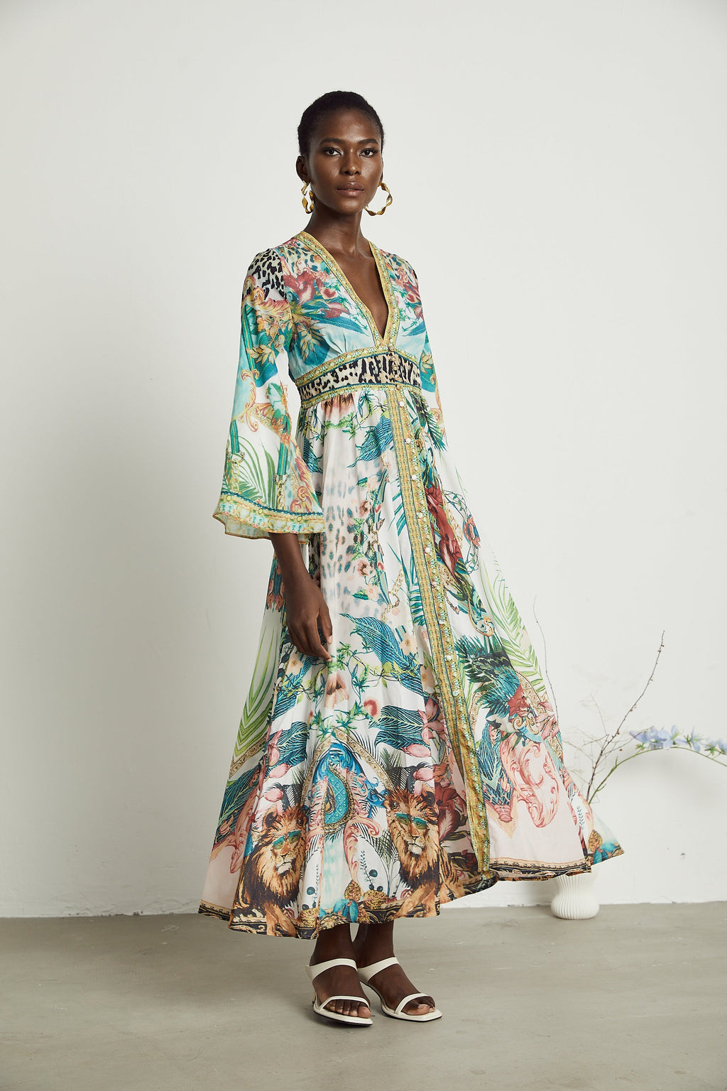Elegant Cassandra Graphic Print Maxi Dress - Bohemian Flowy A-Line Summer Style