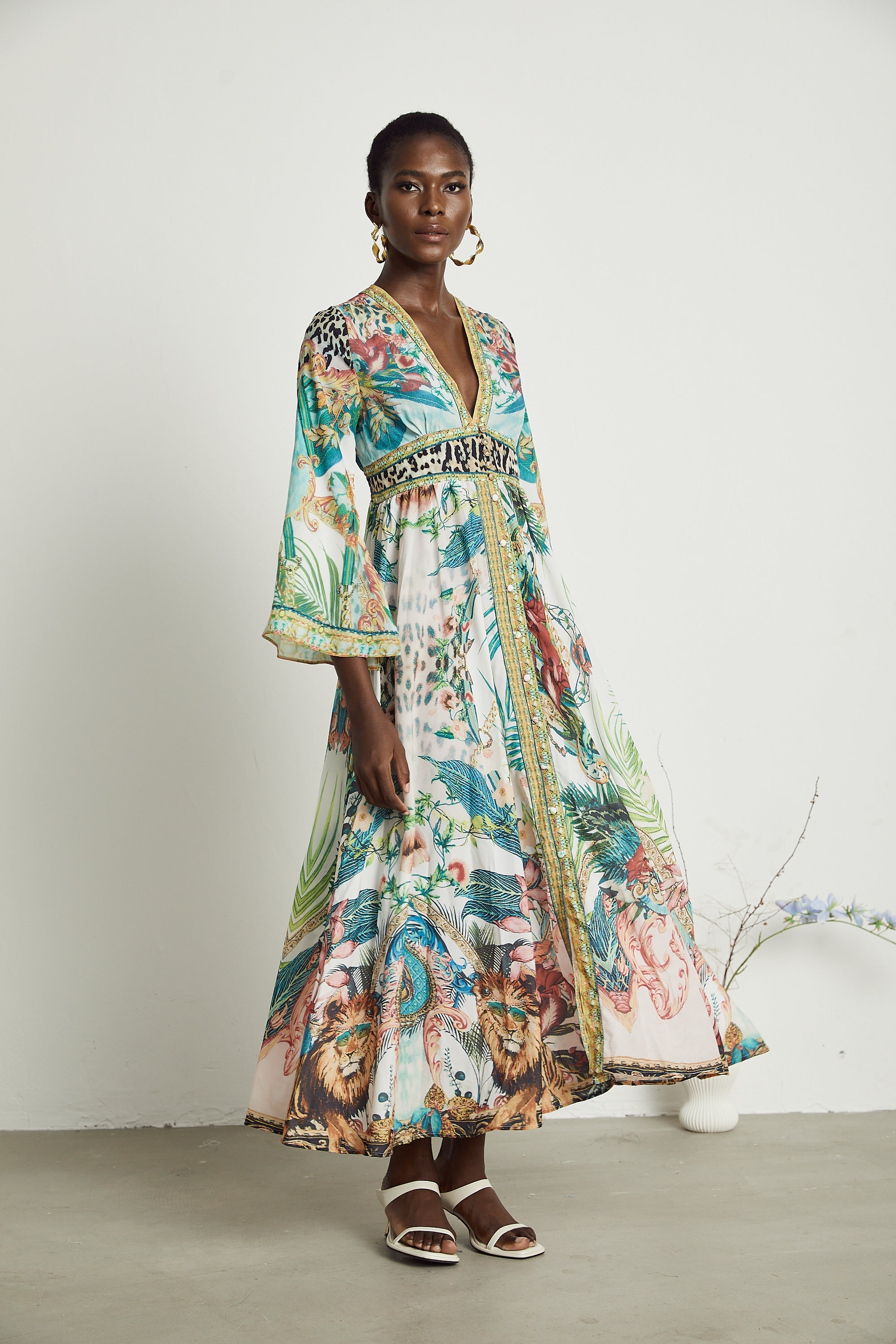 Elegant Cassandra Graphic Print Maxi Dress - Bohemian Flowy A-Line Summer Style