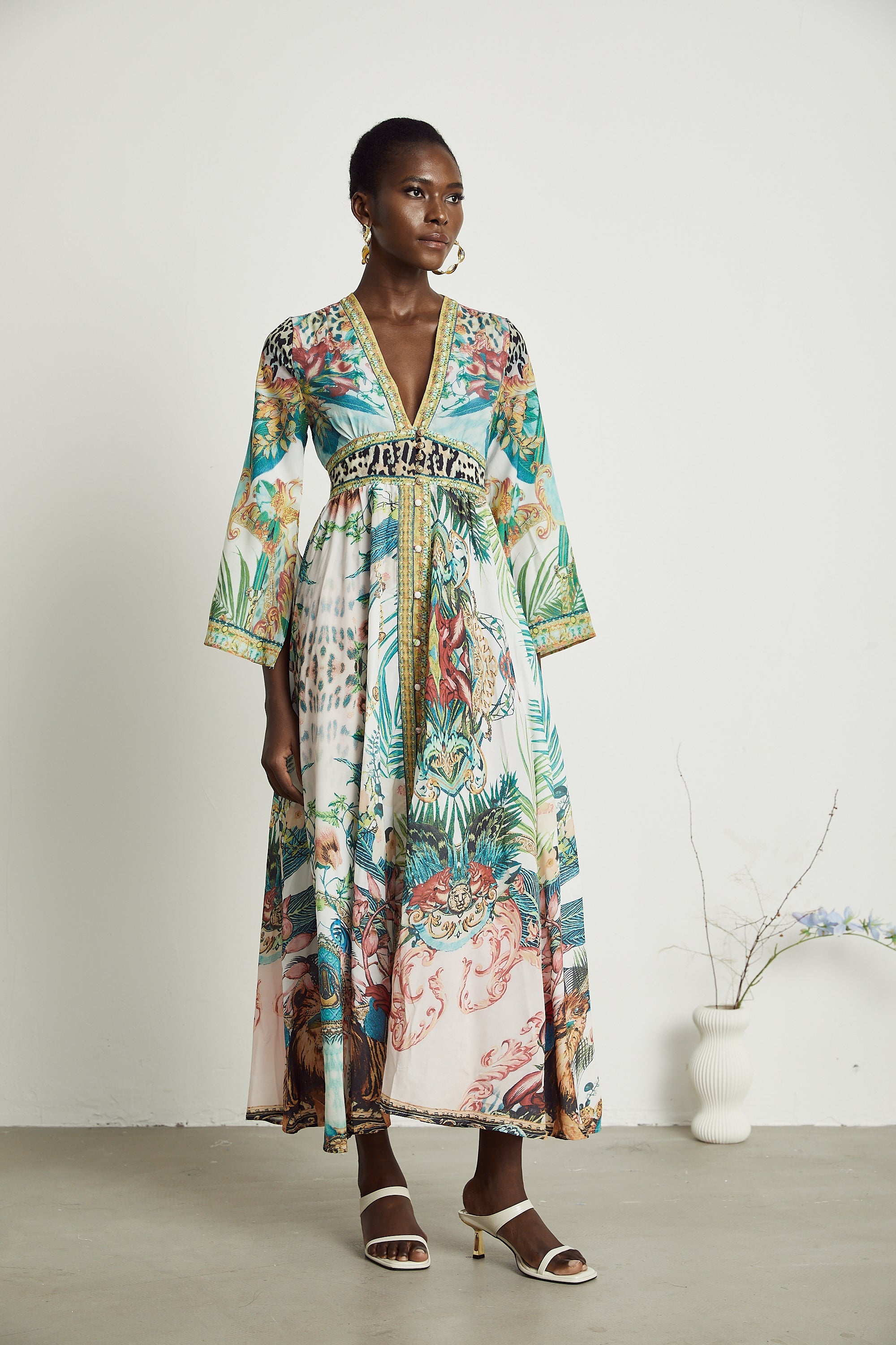 Elegant Cassandra Graphic Print Maxi Dress - Bohemian Flowy A-Line Summer Style