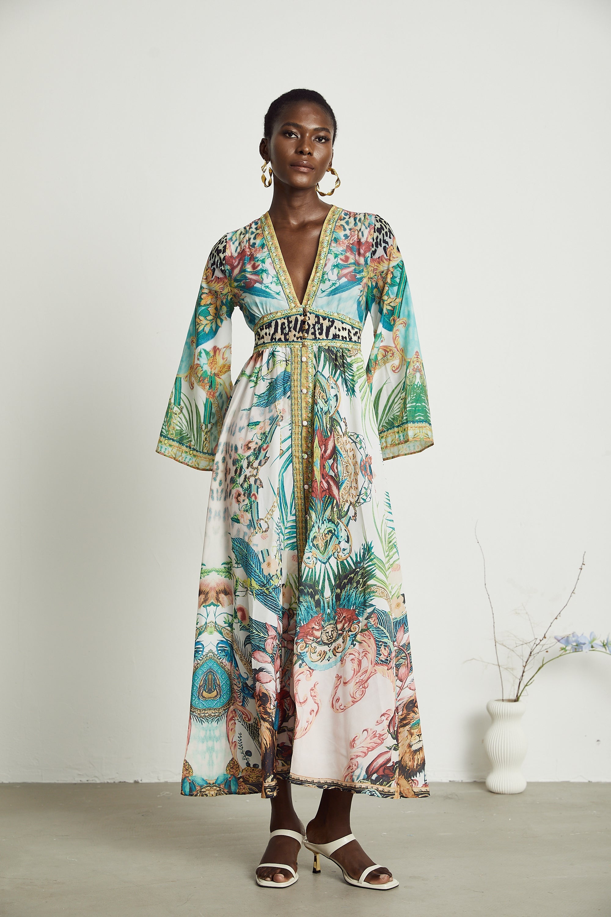 Elegant Cassandra Graphic Print Maxi Dress - Bohemian Flowy A-Line Summer Style