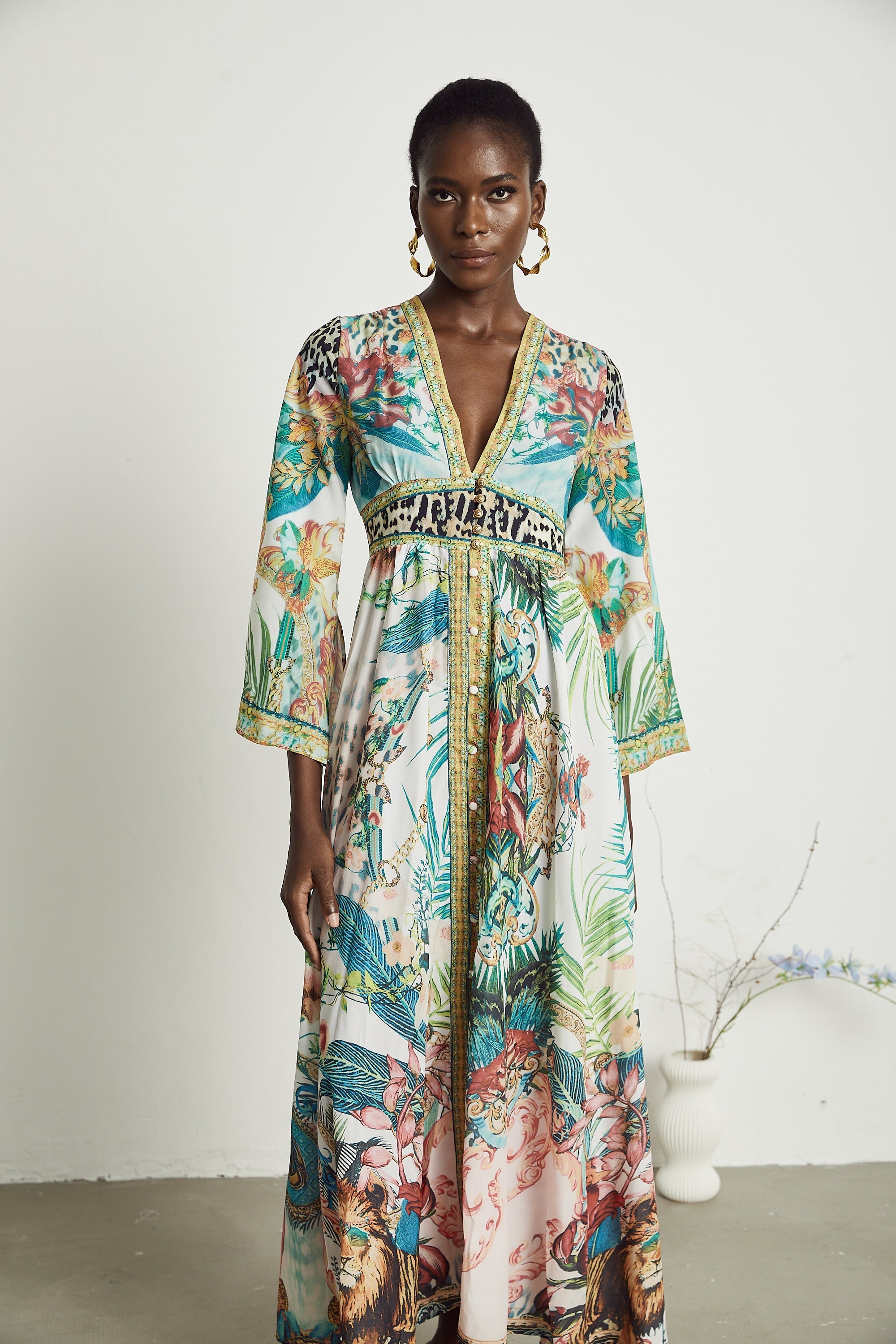 Elegant Cassandra Graphic Print Maxi Dress - Bohemian Flowy A-Line Summer Style