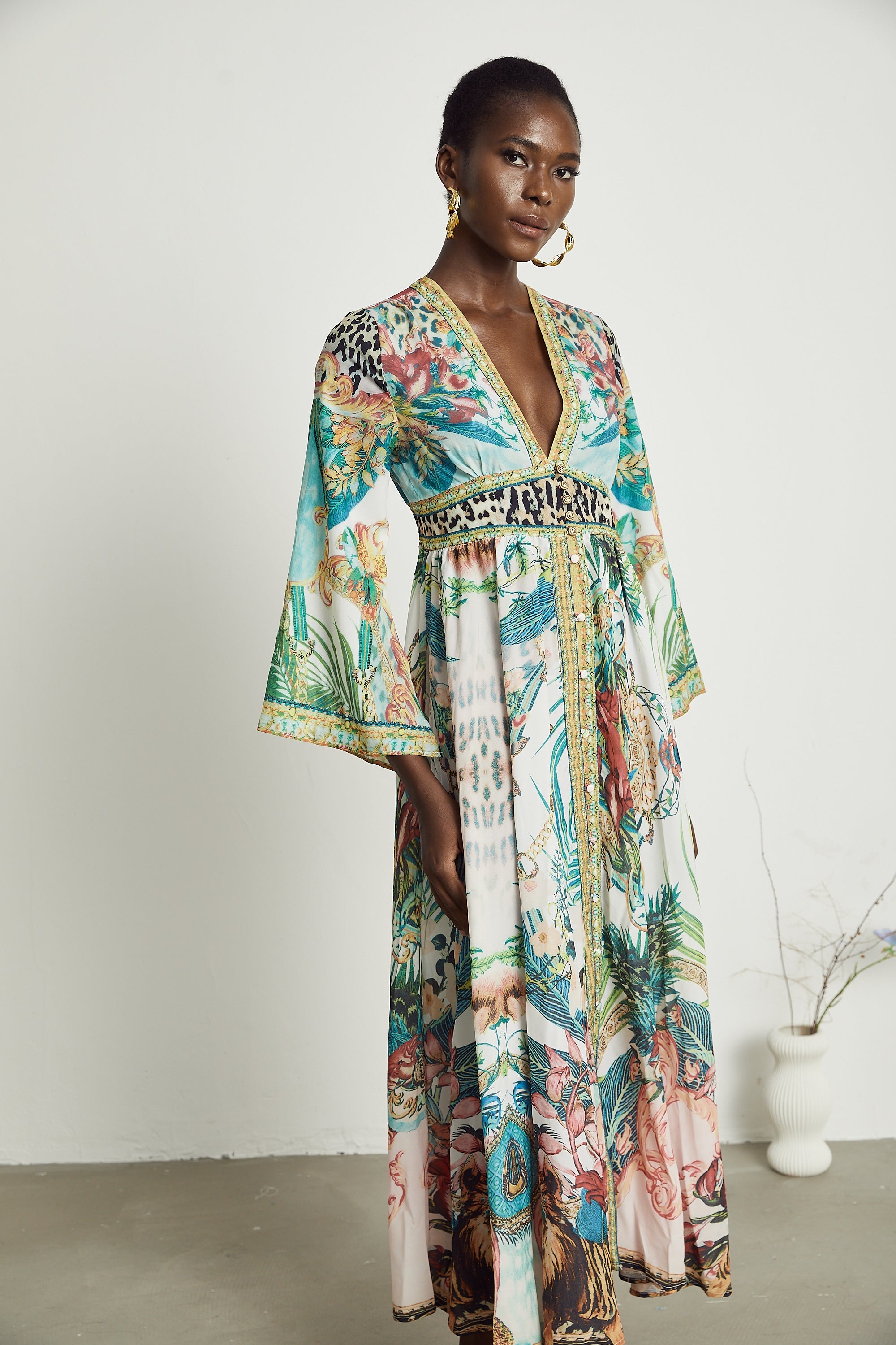 Elegant Cassandra Graphic Print Maxi Dress - Bohemian Flowy A-Line Summer Style