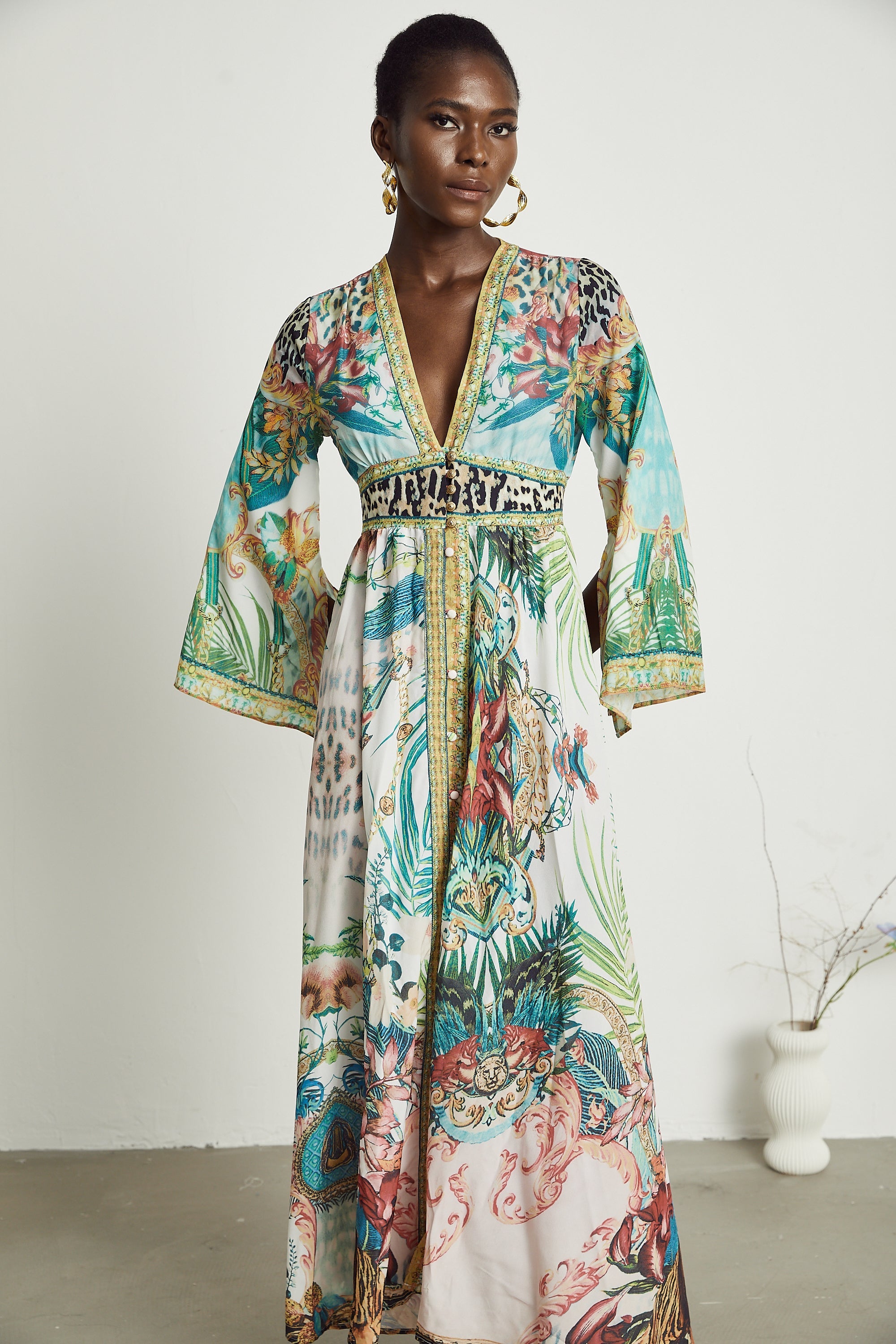 Elegant Cassandra Graphic Print Maxi Dress - Bohemian Flowy A-Line Summer Style