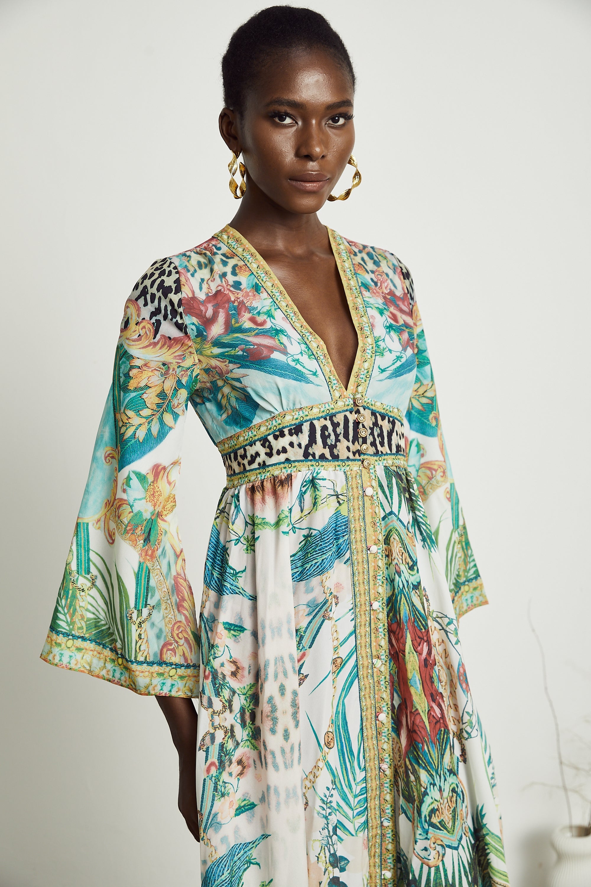 Elegant Cassandra Graphic Print Maxi Dress - Bohemian Flowy A-Line Summer Style