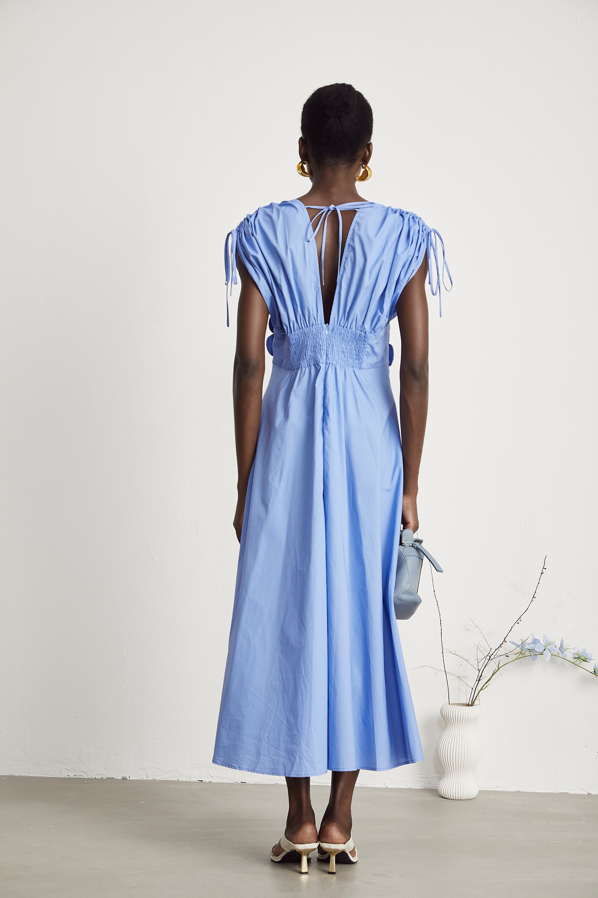 Elegant Emma Petal Detail Pleated Midi Dress for Women
