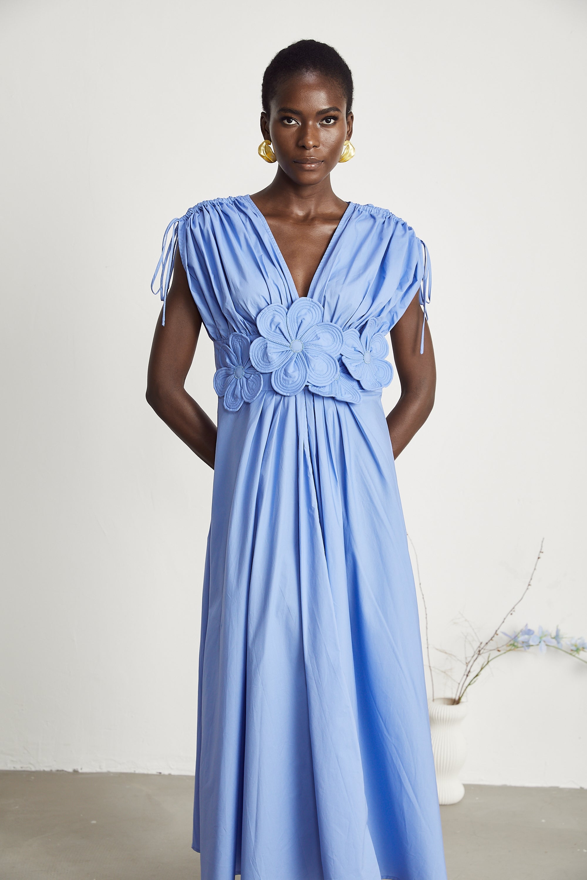 Elegant Emma Petal Detail Pleated Midi Dress for Women