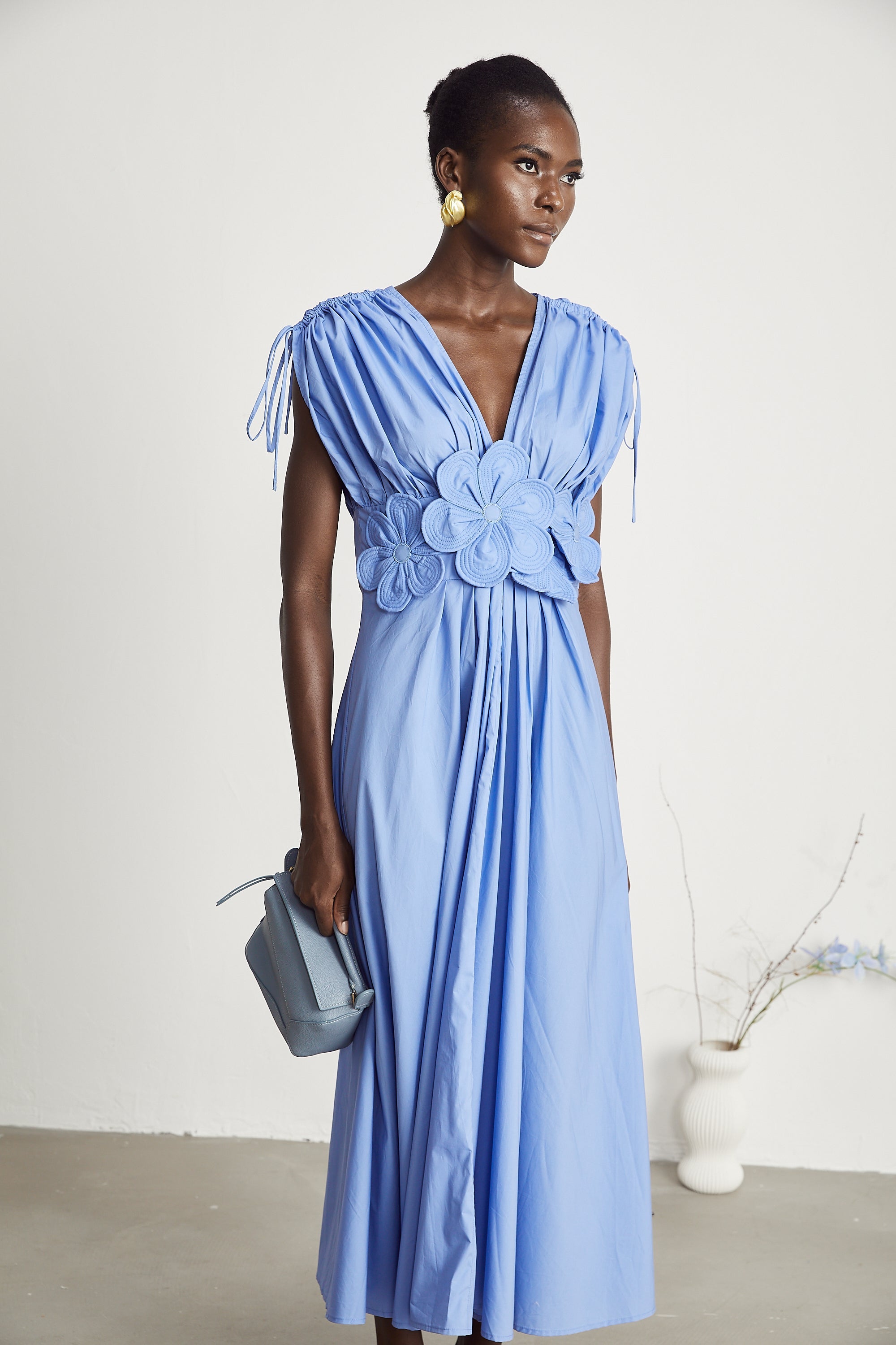 Elegant Emma Petal Detail Pleated Midi Dress for Women