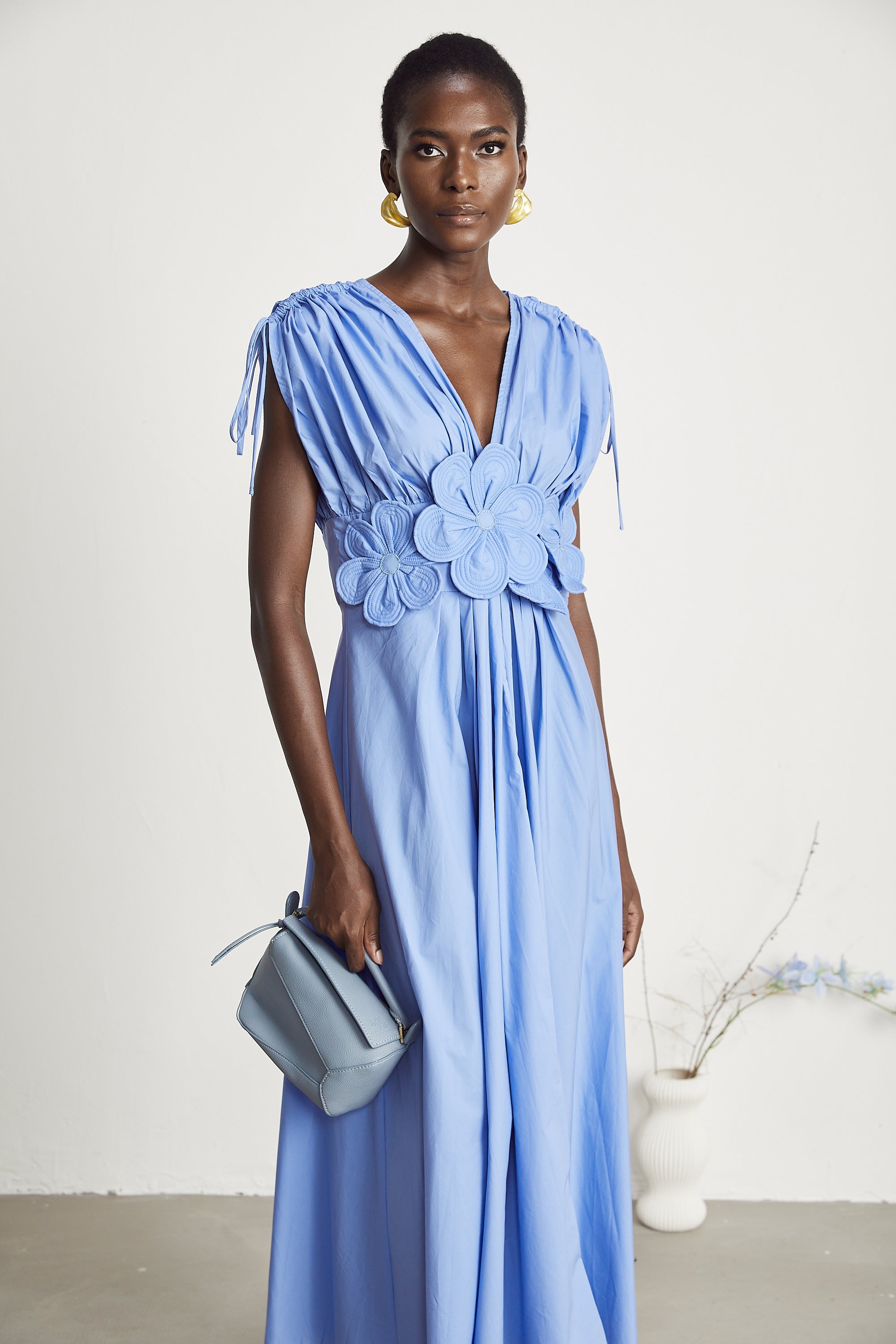 Elegant Emma Petal Detail Pleated Midi Dress for Women