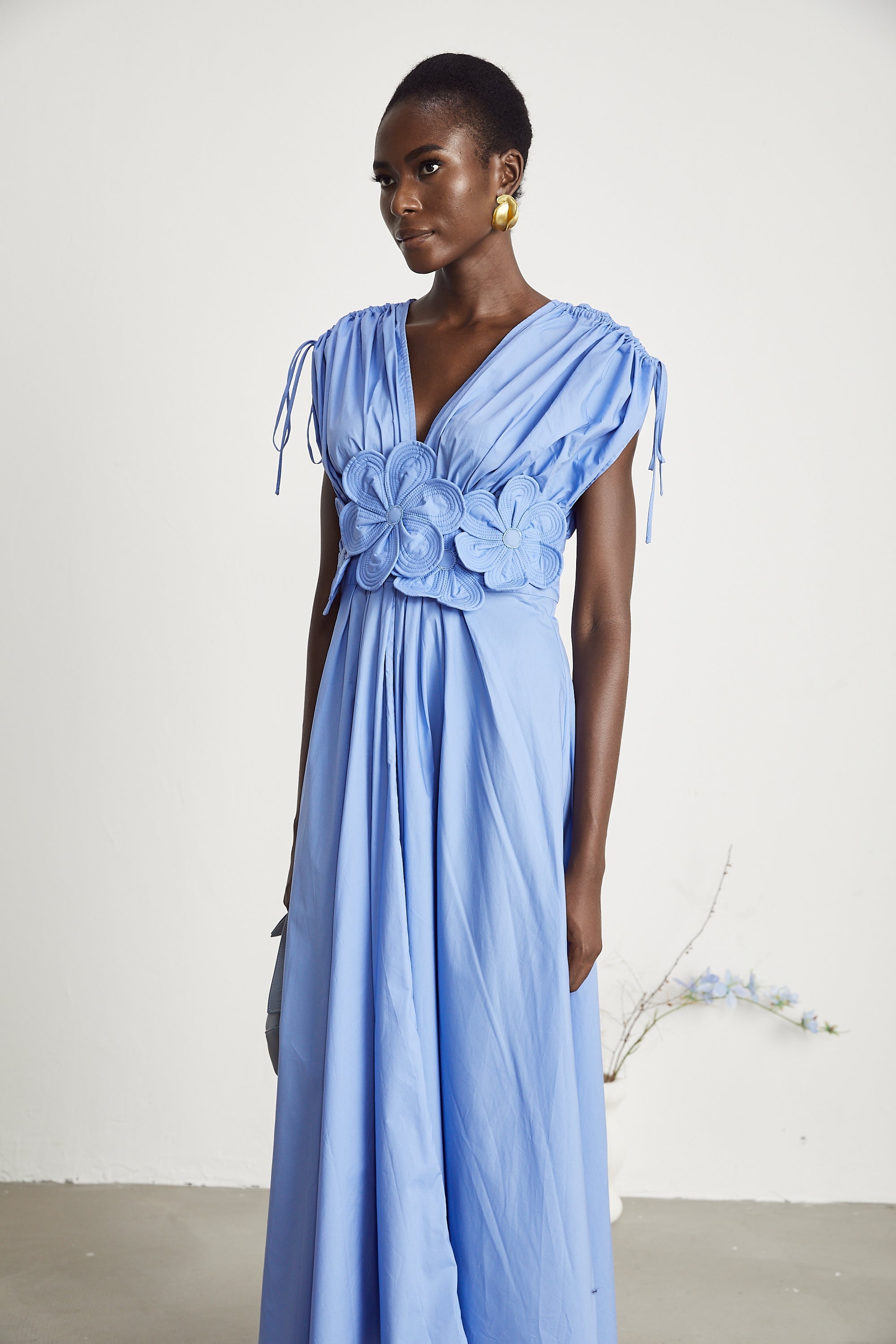 Elegant Emma Petal Detail Pleated Midi Dress for Women