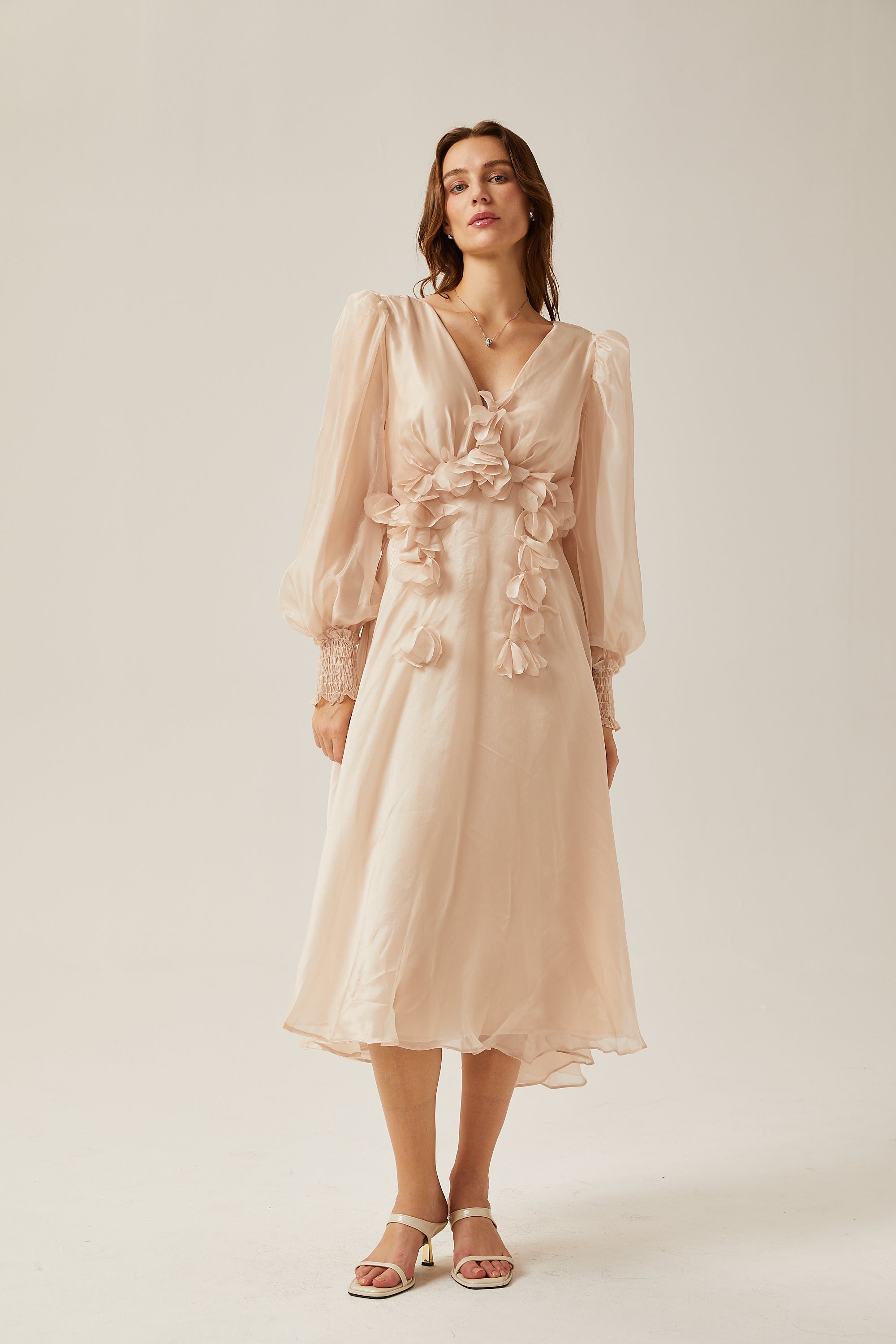 Elegant Floral Embellished Midi Dress for Women - Perfect Party & Event Wear