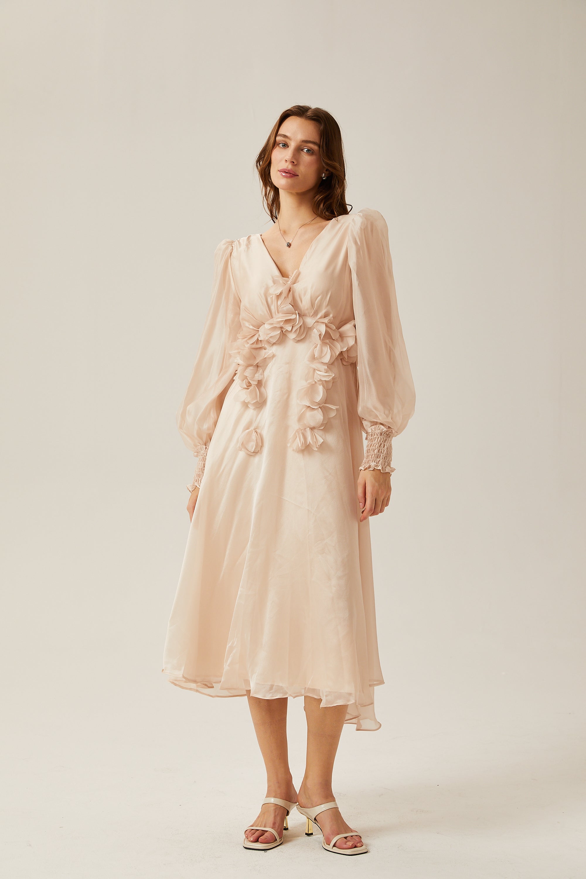Elegant Floral Embellished Midi Dress for Women - Perfect Party & Event Wear