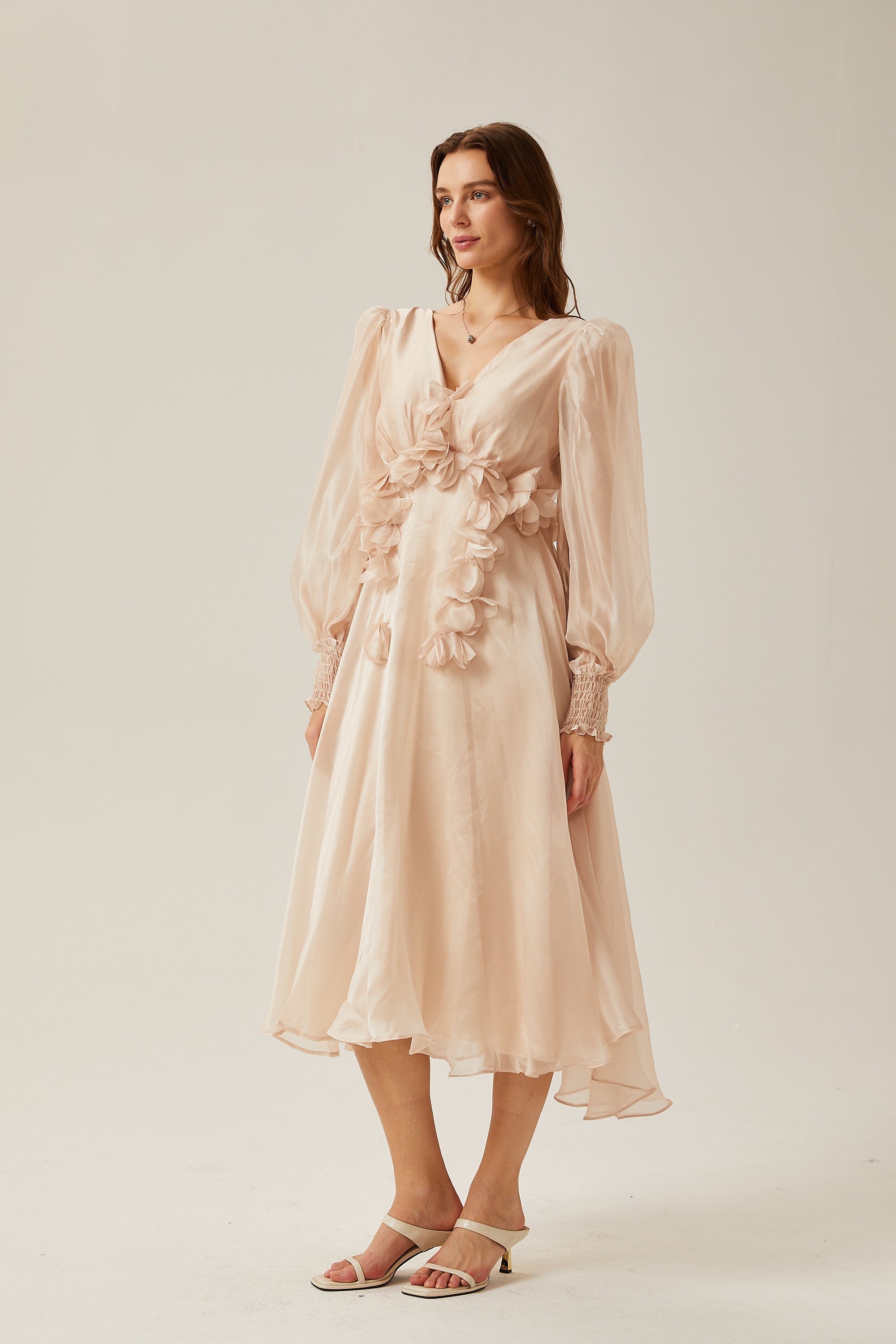 Elegant Floral Embellished Midi Dress for Women - Perfect Party & Event Wear