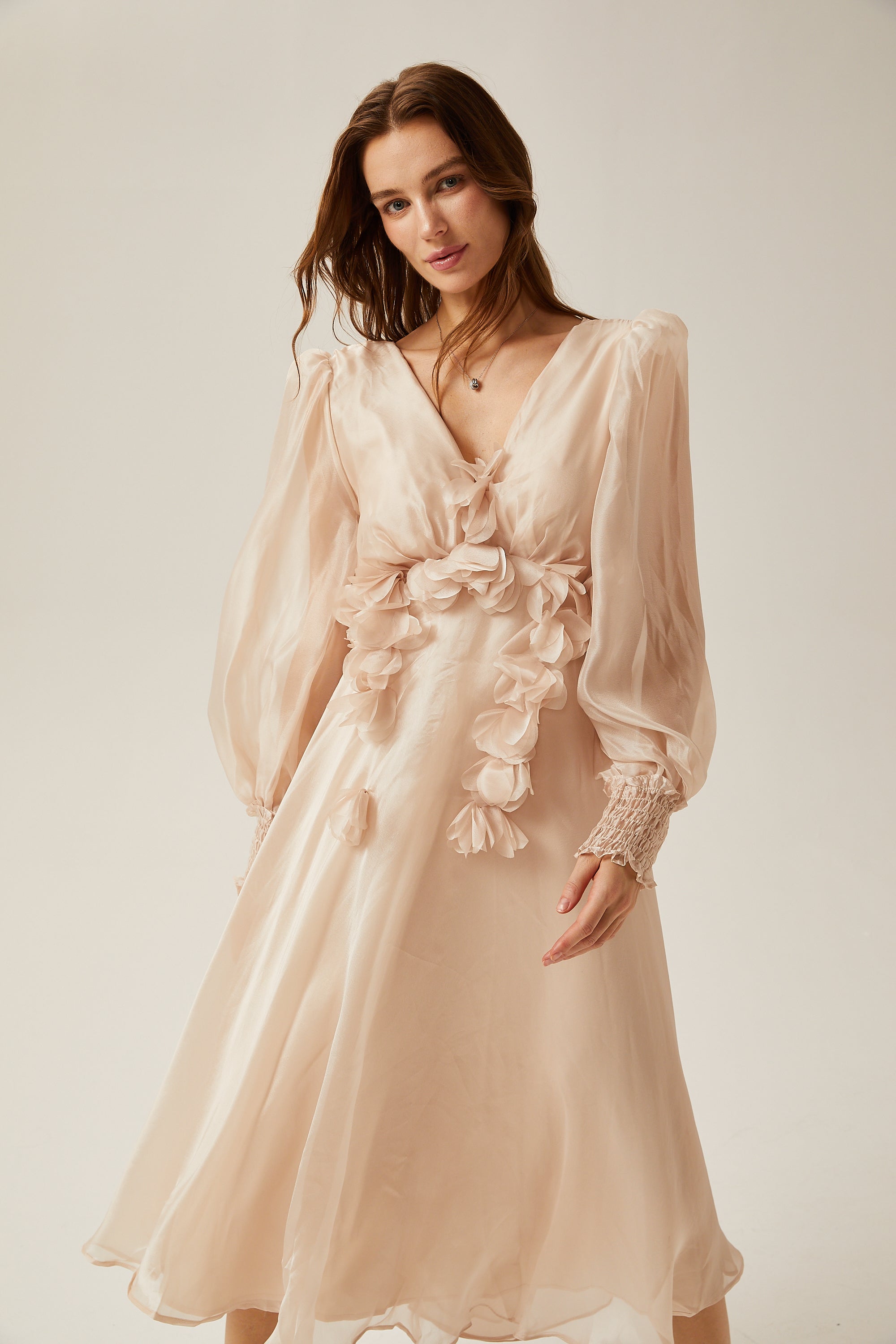 Elegant Floral Embellished Midi Dress for Women - Perfect Party & Event Wear