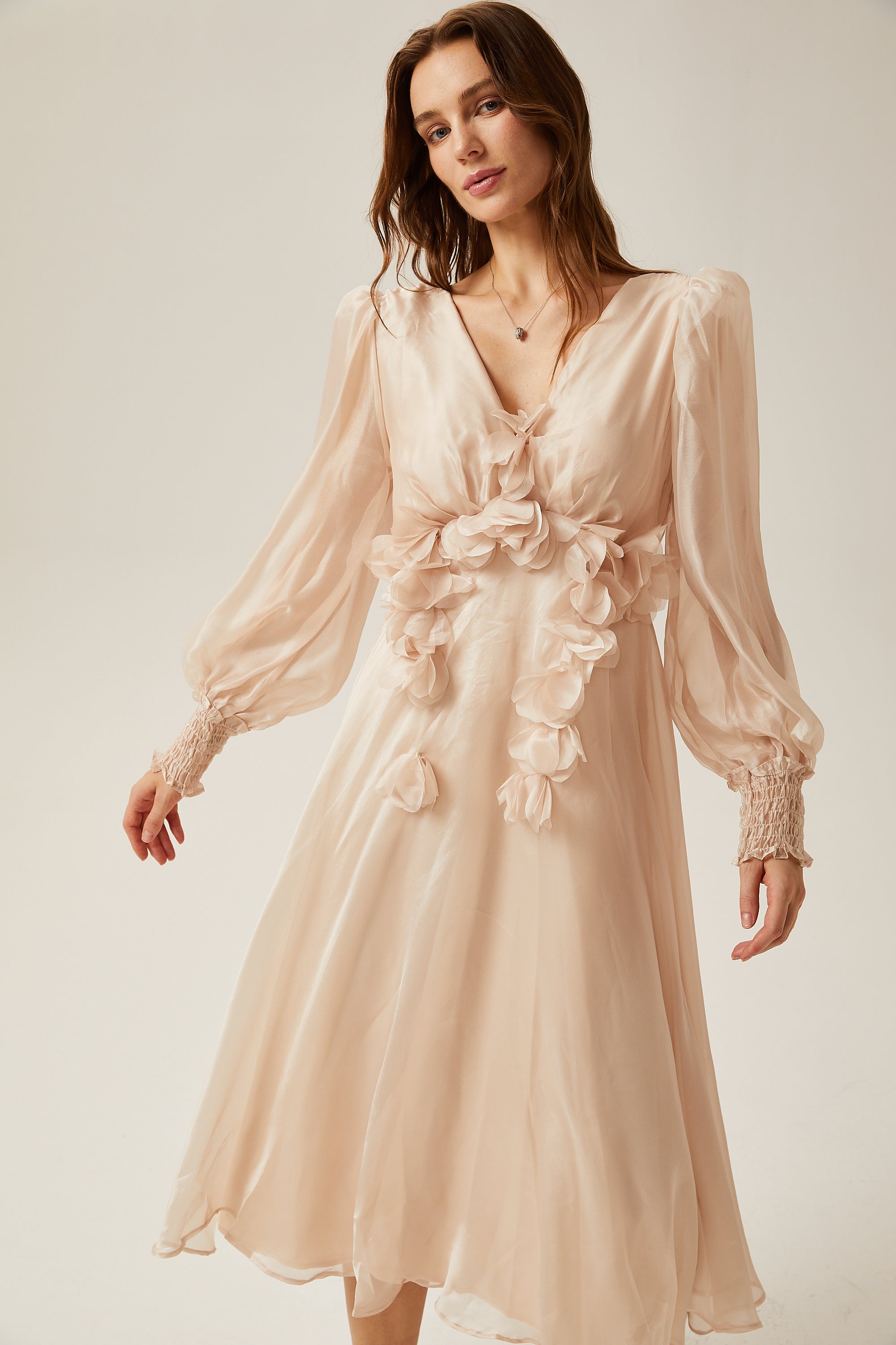 Elegant Floral Embellished Midi Dress for Women - Perfect Party & Event Wear