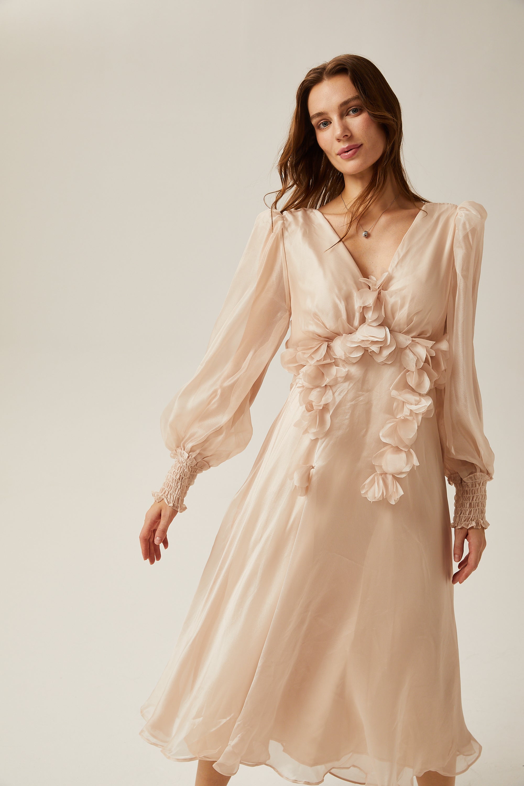 Elegant Floral Embellished Midi Dress for Women - Perfect Party & Event Wear