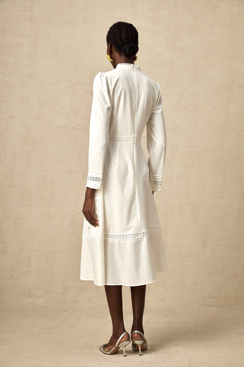 Elegant White Panelled Embroidery Midi Dress - Perfect for Every Occasion