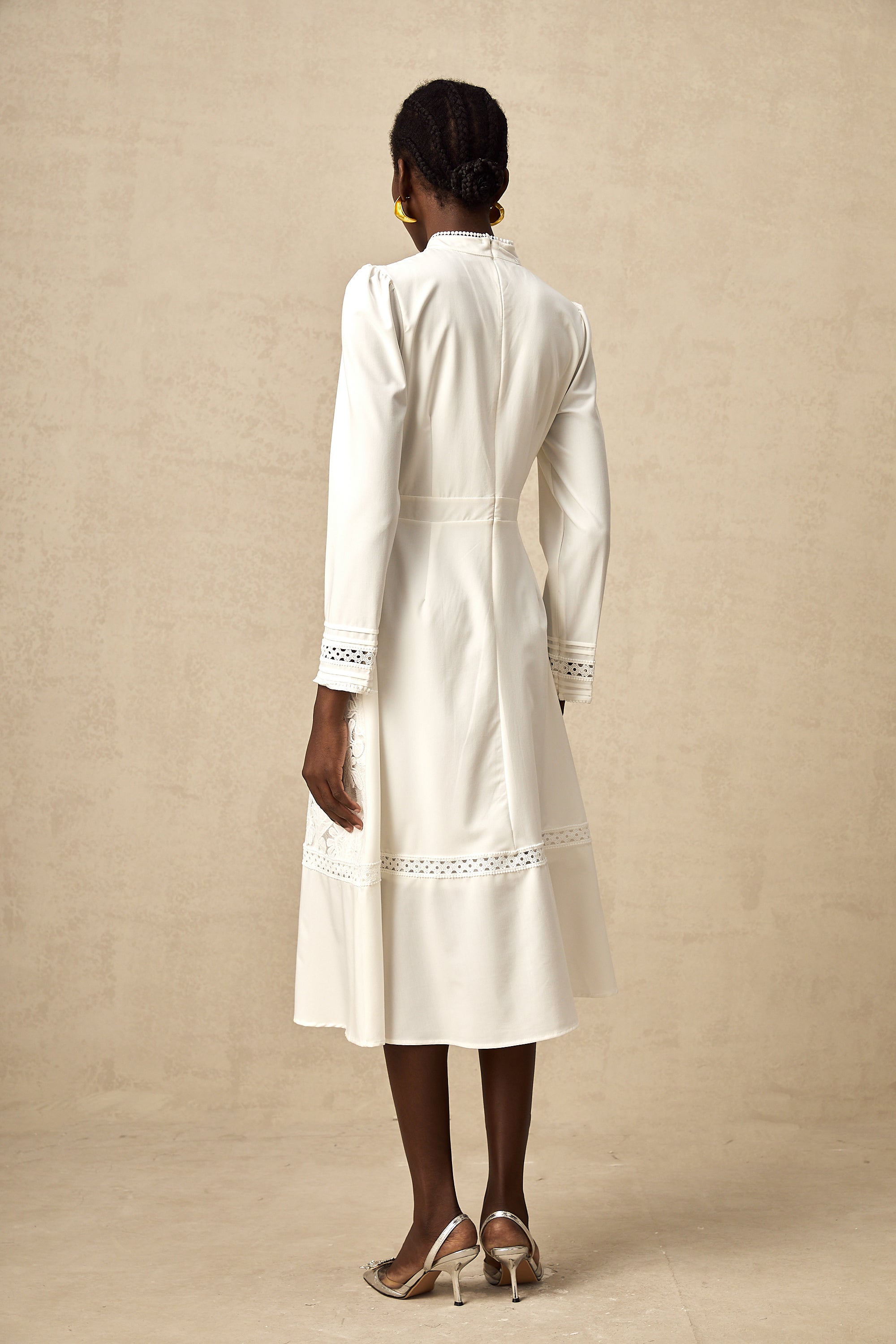 Elegant White Panelled Embroidery Midi Dress - Perfect for Every Occasion