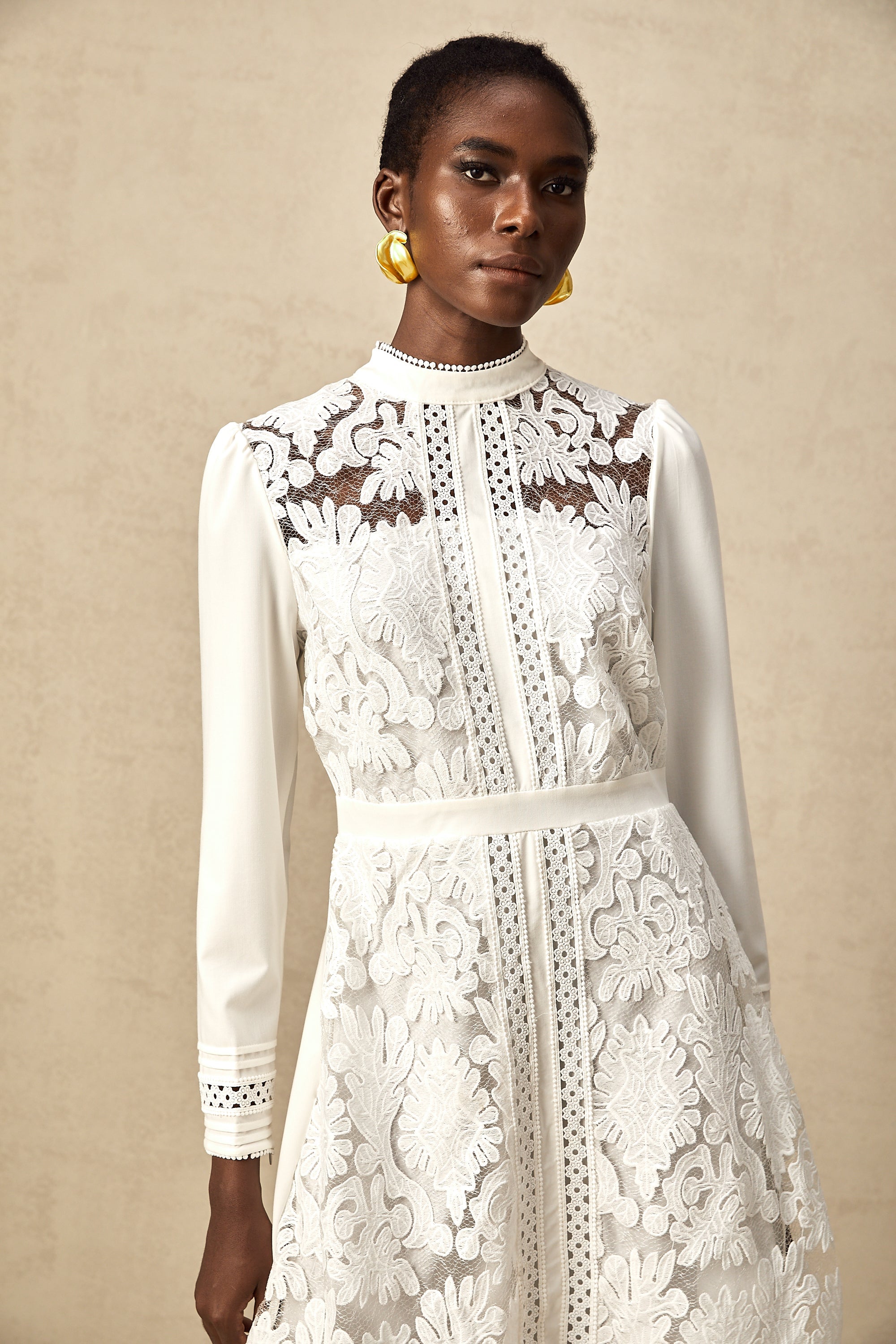 Elegant White Panelled Embroidery Midi Dress - Perfect for Every Occasion