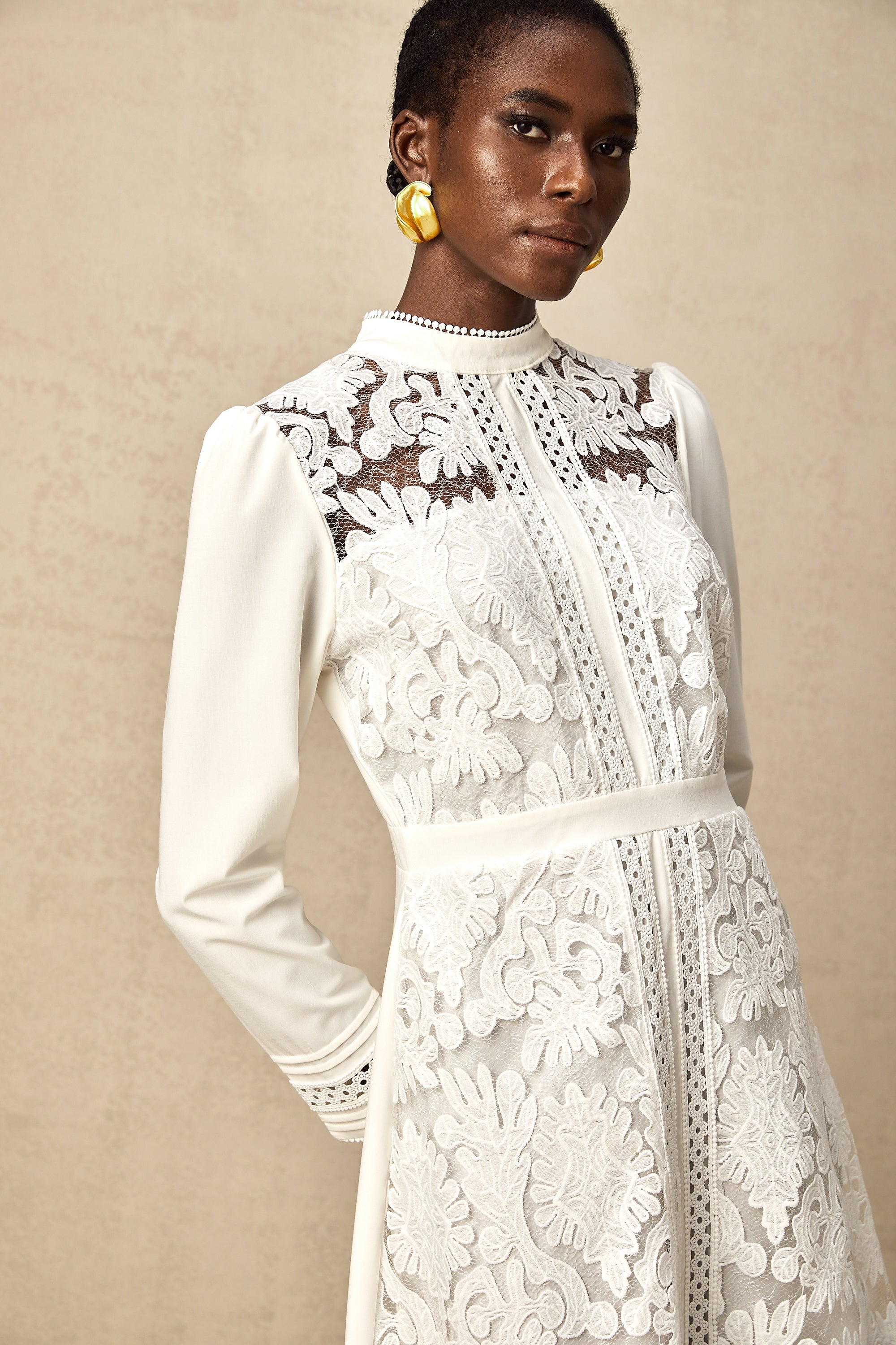 Elegant White Panelled Embroidery Midi Dress - Perfect for Every Occasion