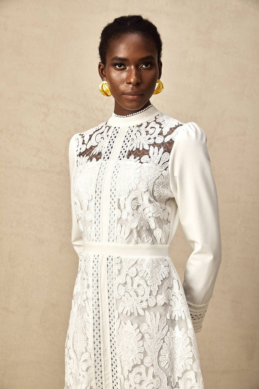 Elegant White Panelled Embroidery Midi Dress - Perfect for Every Occasion