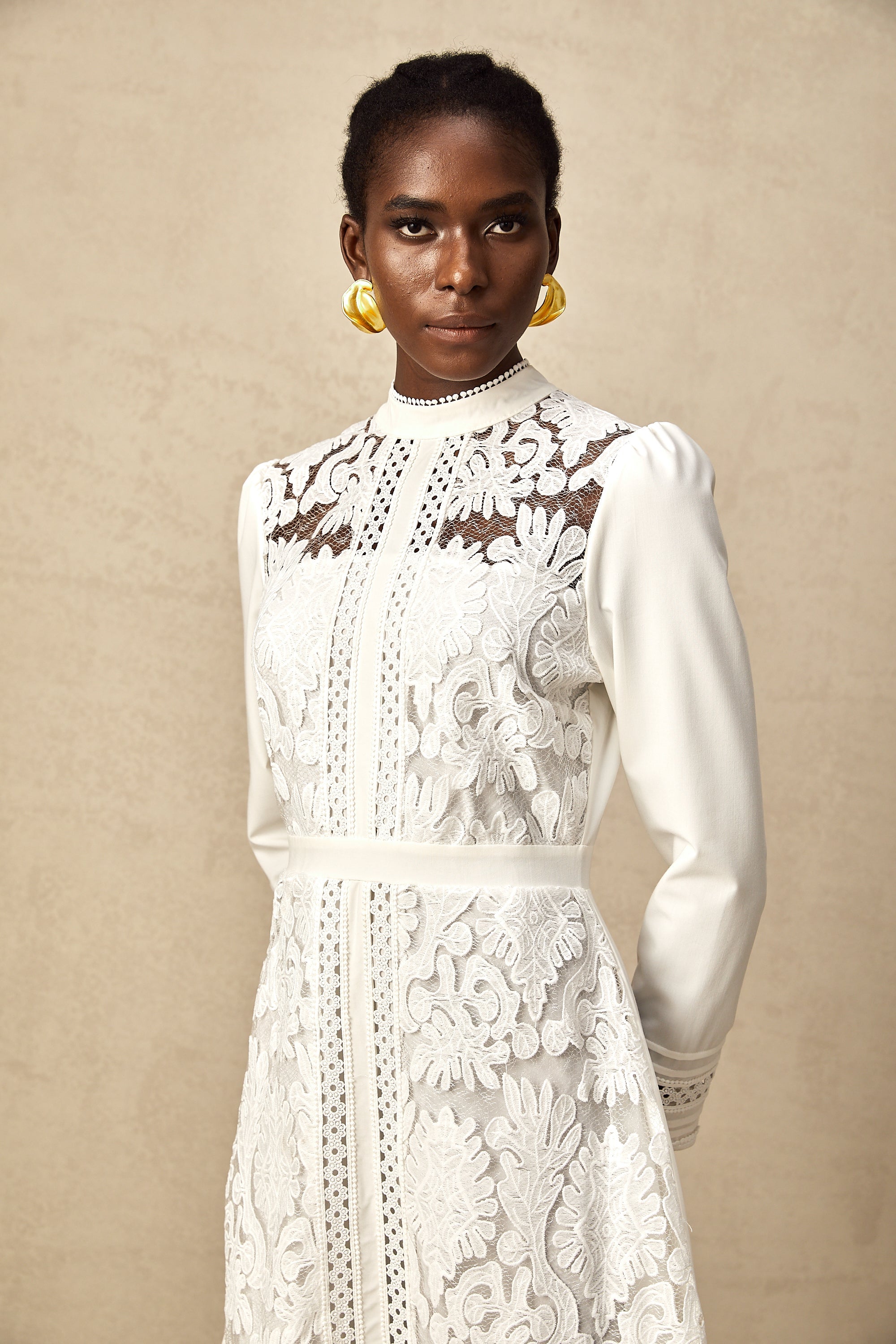 Elegant White Panelled Embroidery Midi Dress - Perfect for Every Occasion