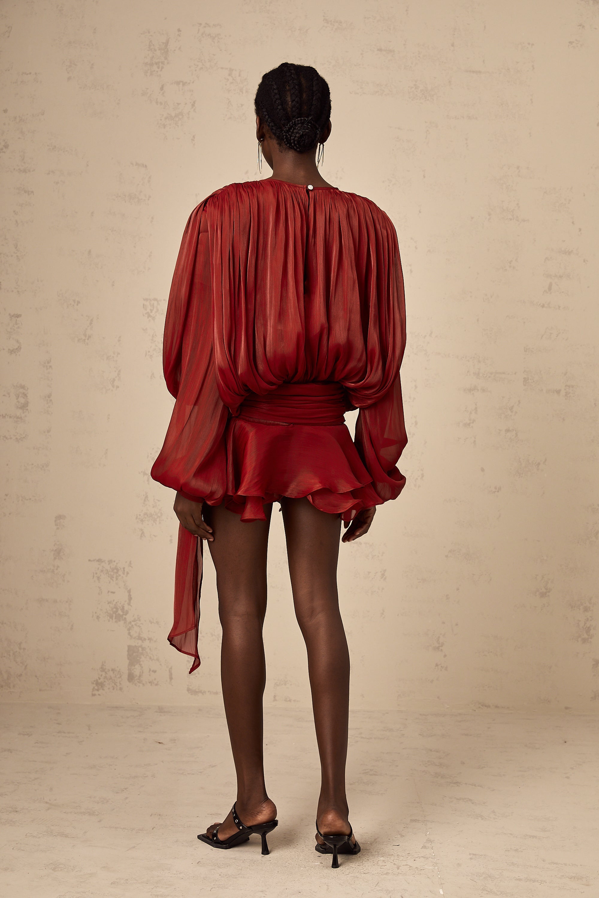 Charming Pleated Ruffled Mini Dress: Elegant, Flowy, and Playfully Chic Red