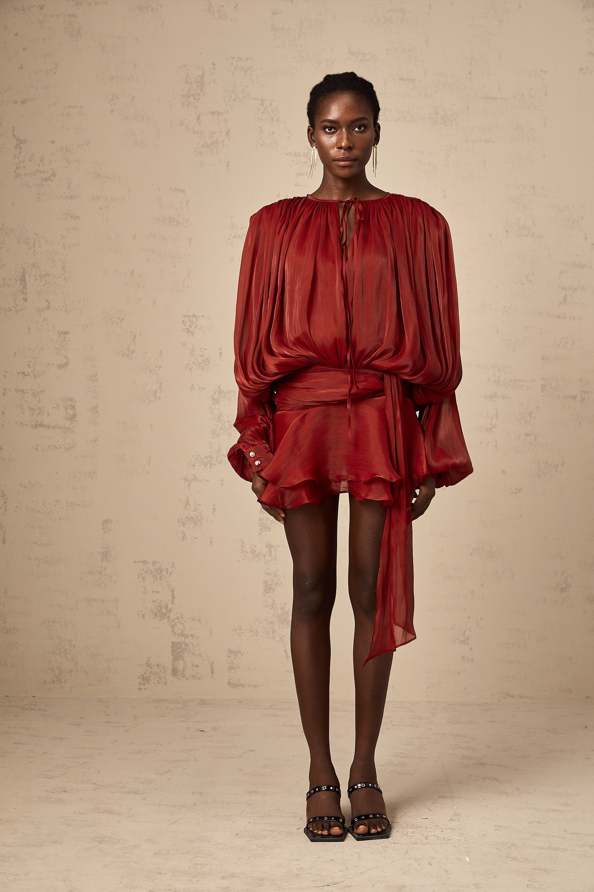 Charming Pleated Ruffled Mini Dress: Elegant, Flowy, and Playfully Chic Red