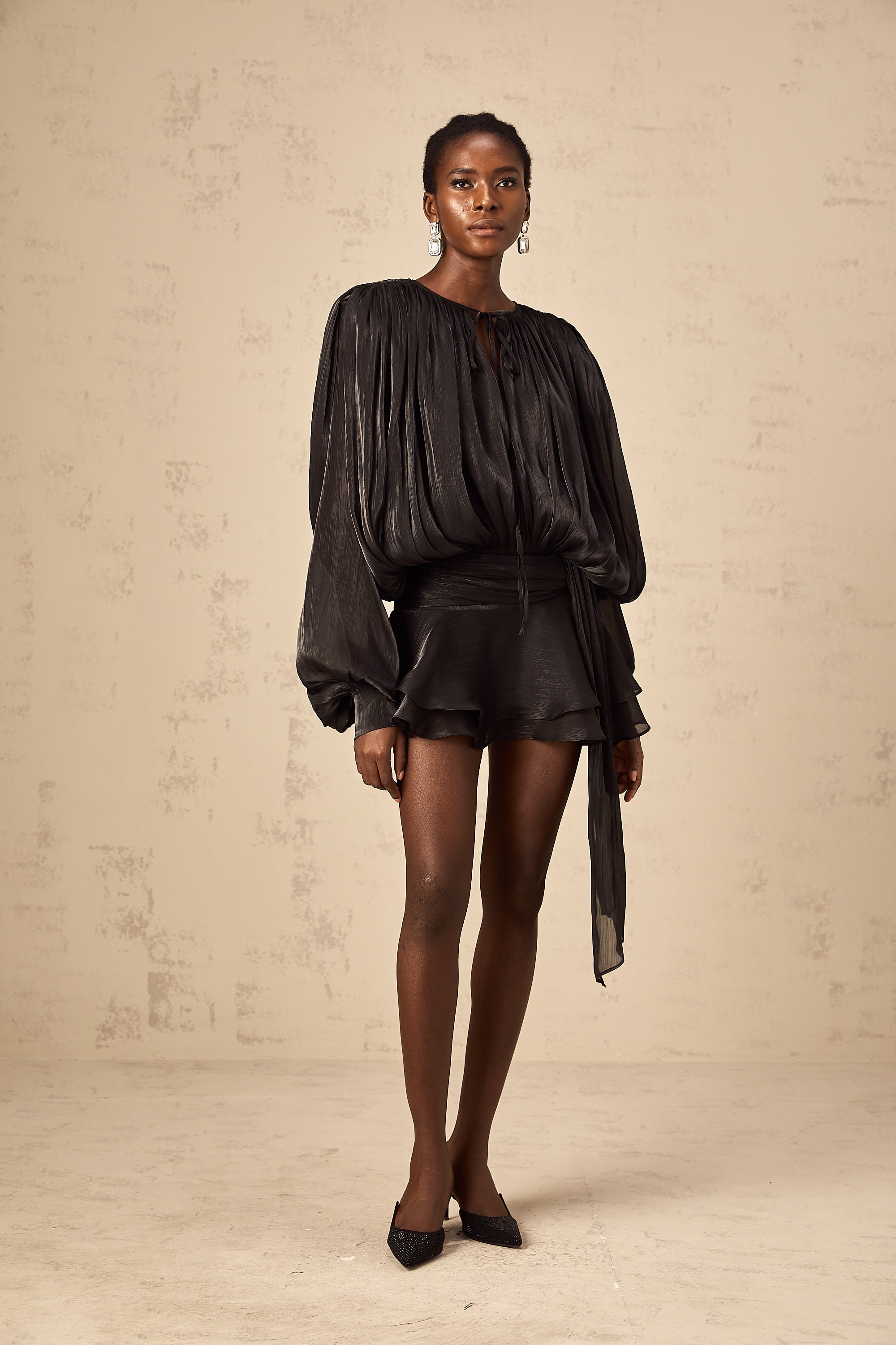 Elegant Pleated Ruffled Mini Dress: Chic, Flowy, and Flattering Design