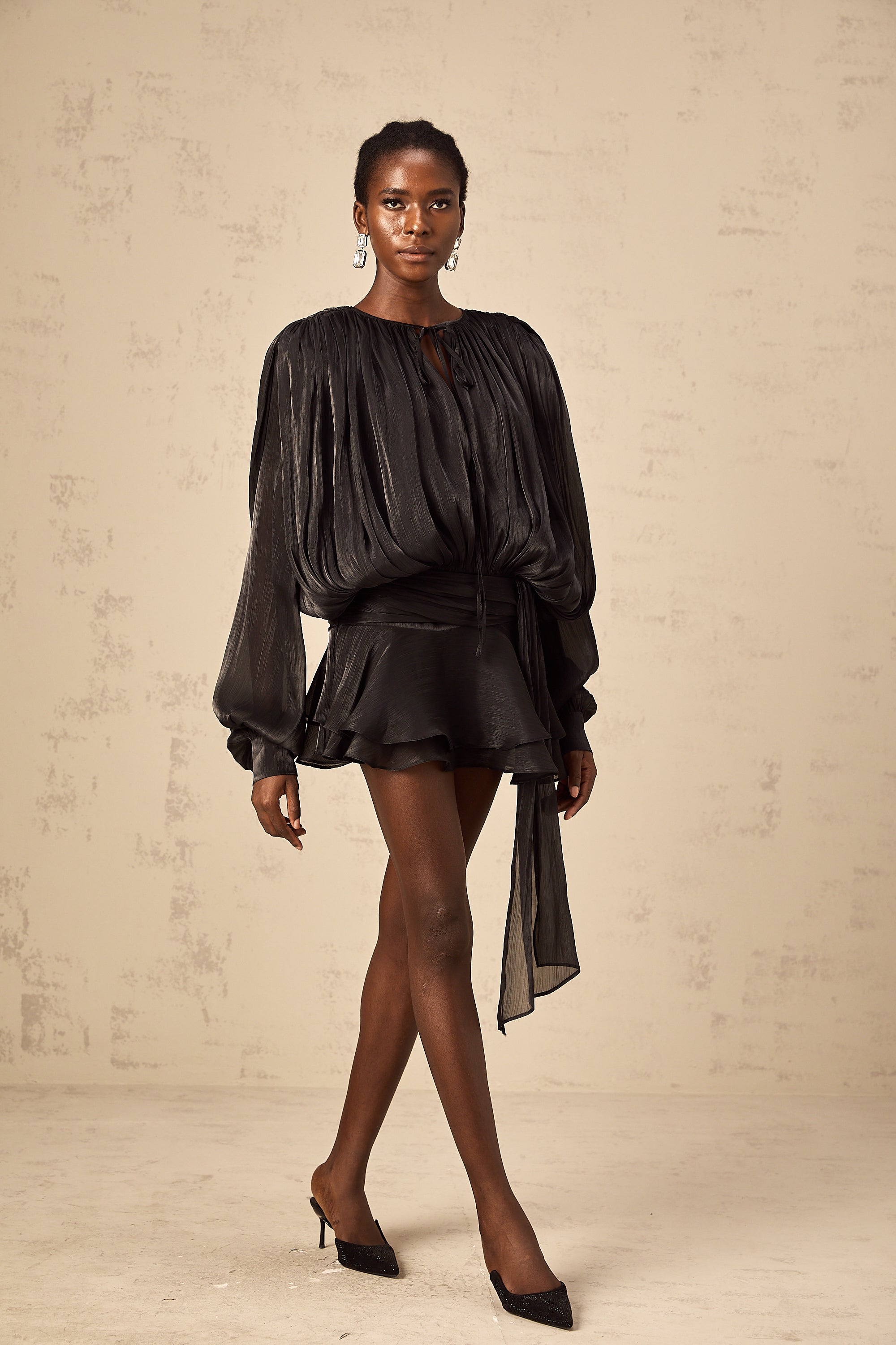 Elegant Pleated Ruffled Mini Dress: Chic, Flowy, and Flattering Design
