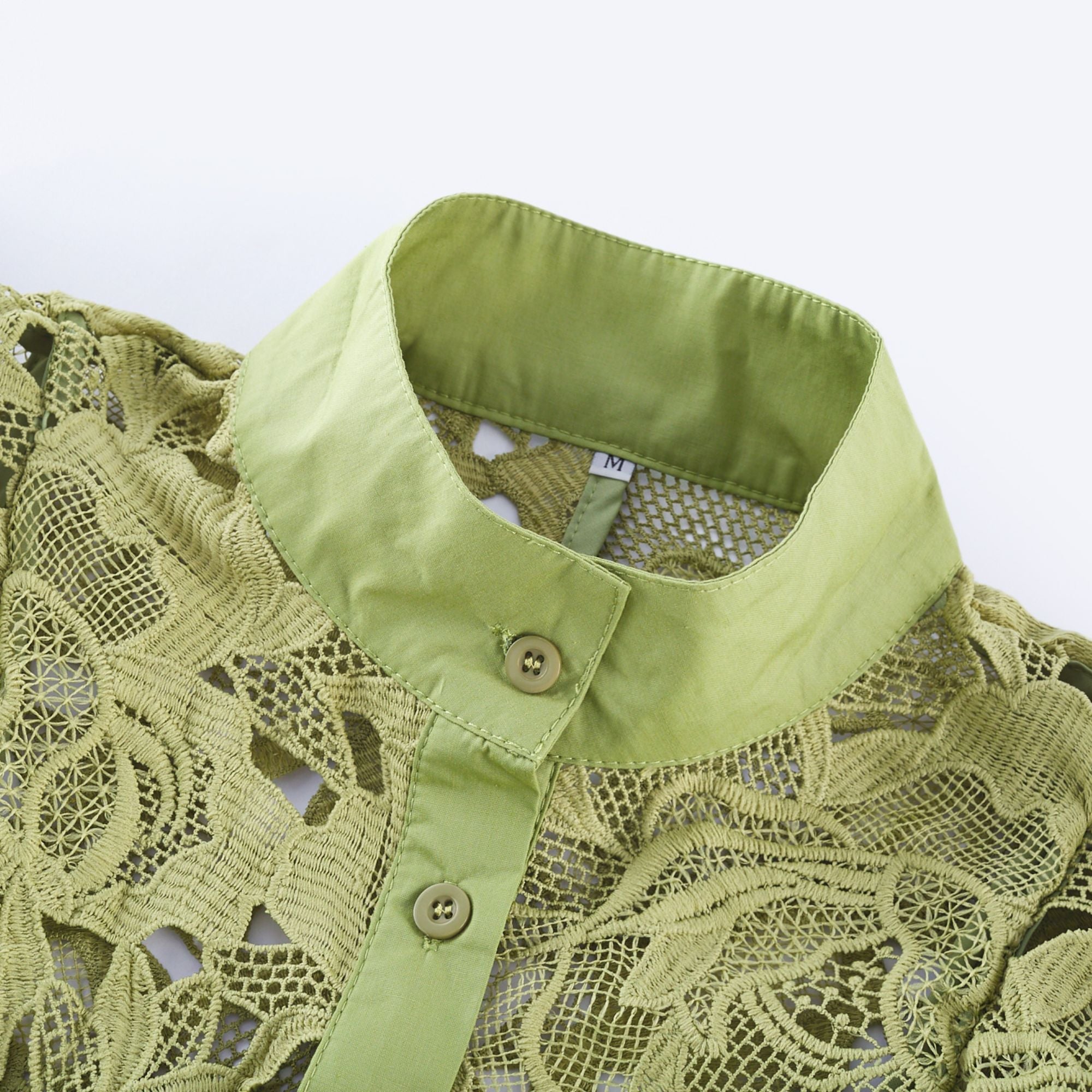 Elegant Green Floral Embroidered Midi Dress with Belted Waist, Long Sleeves