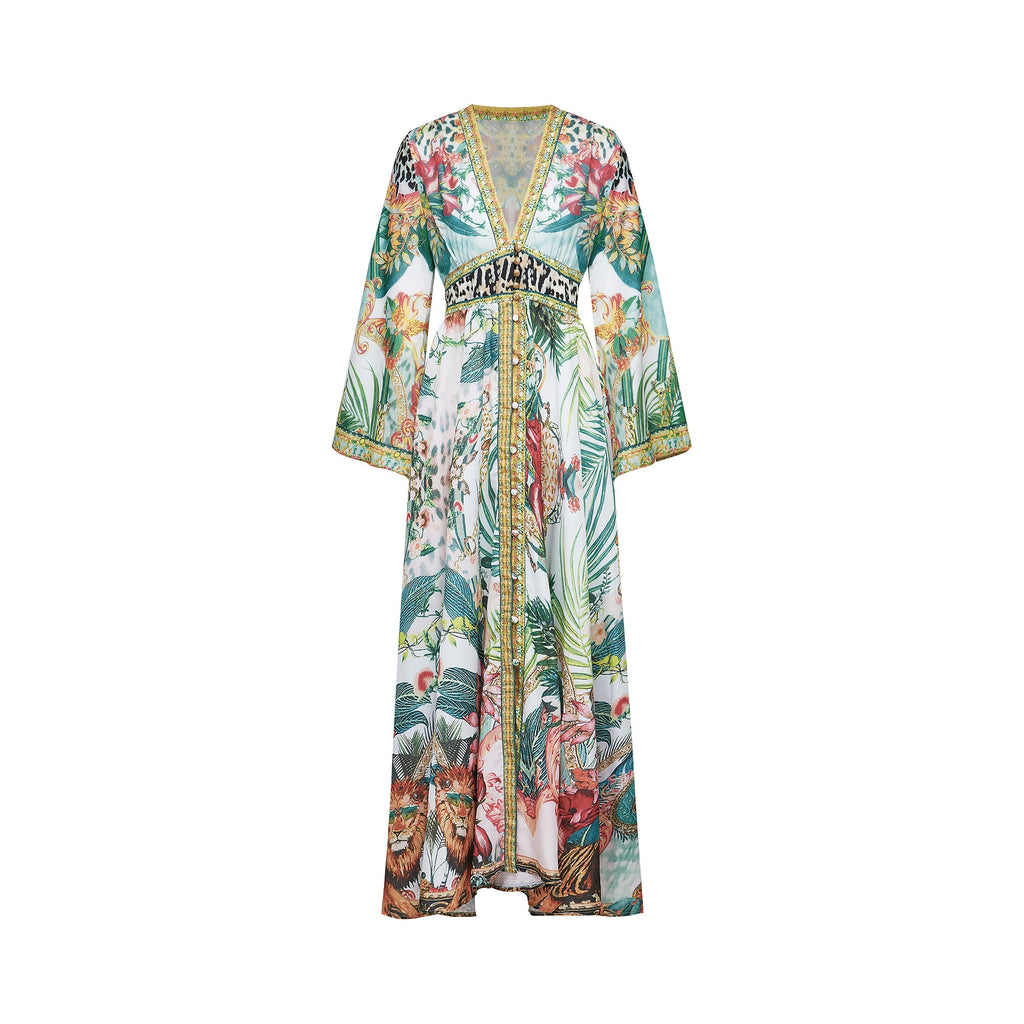 Elegant Cassandra Graphic Print Maxi Dress - Bohemian Flowy A-Line Summer Style