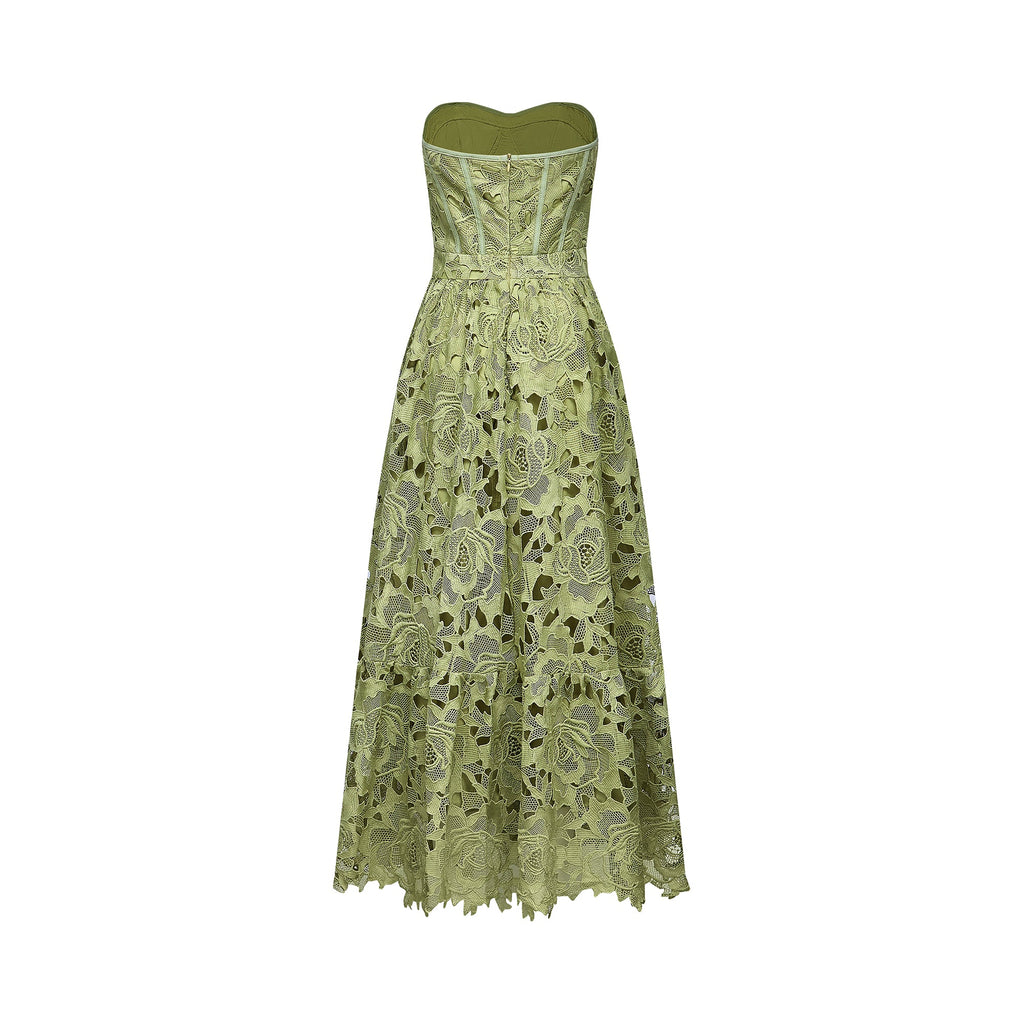 Elegant Lace Floral Embroidered Cut-Out Midi Dress - Perfect for Parties