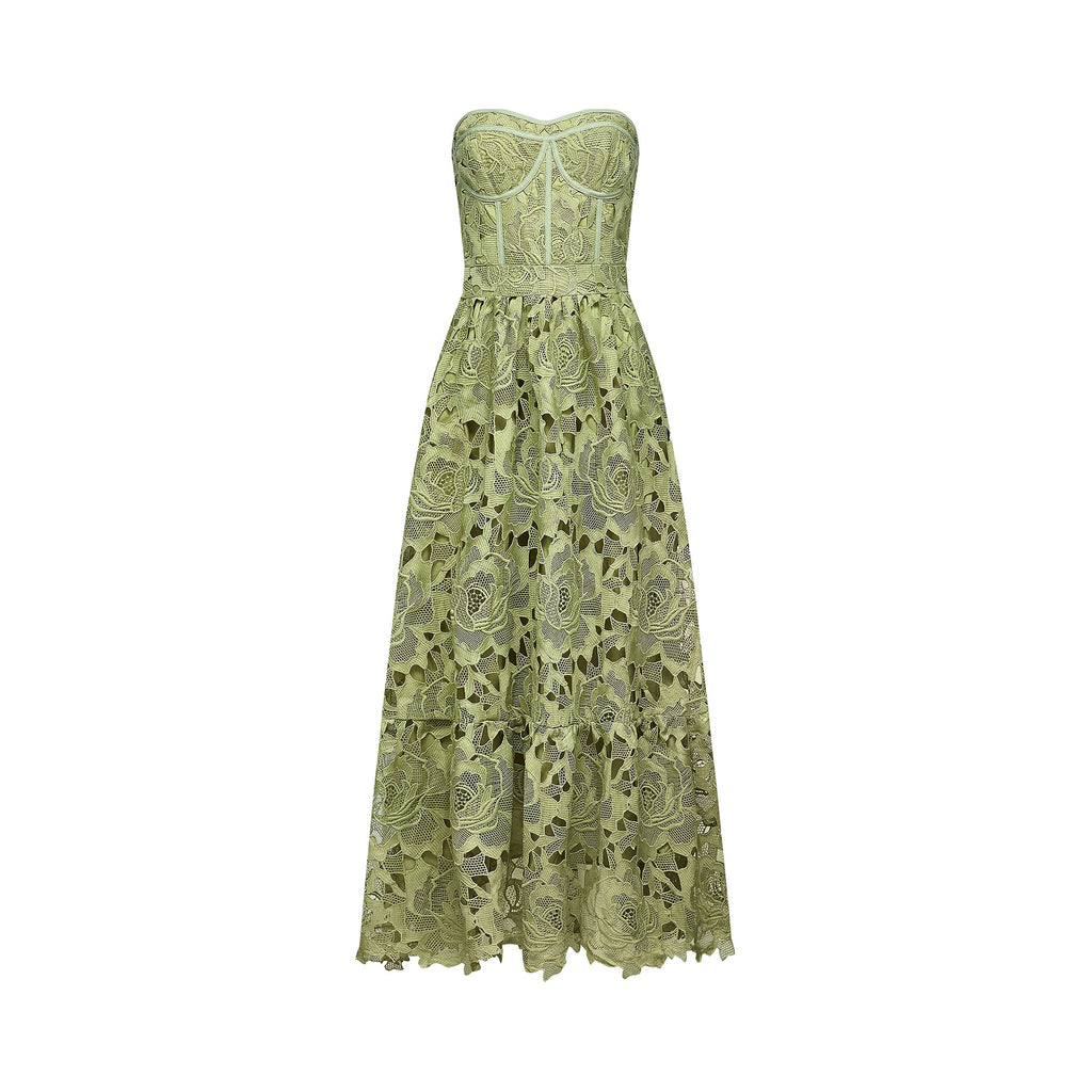 Elegant Lace Floral Embroidered Cut-Out Midi Dress - Perfect for Parties