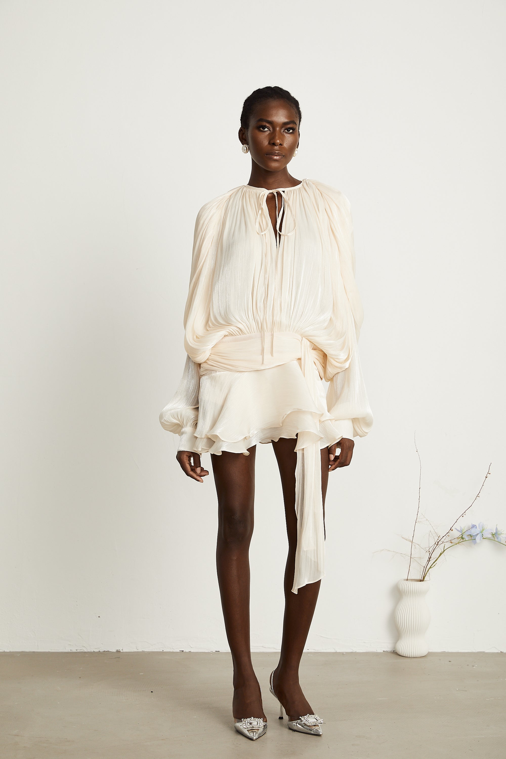Elegant Pleated Ruffled Mini Dress: Chic, Flowy, and Playfully Stylish