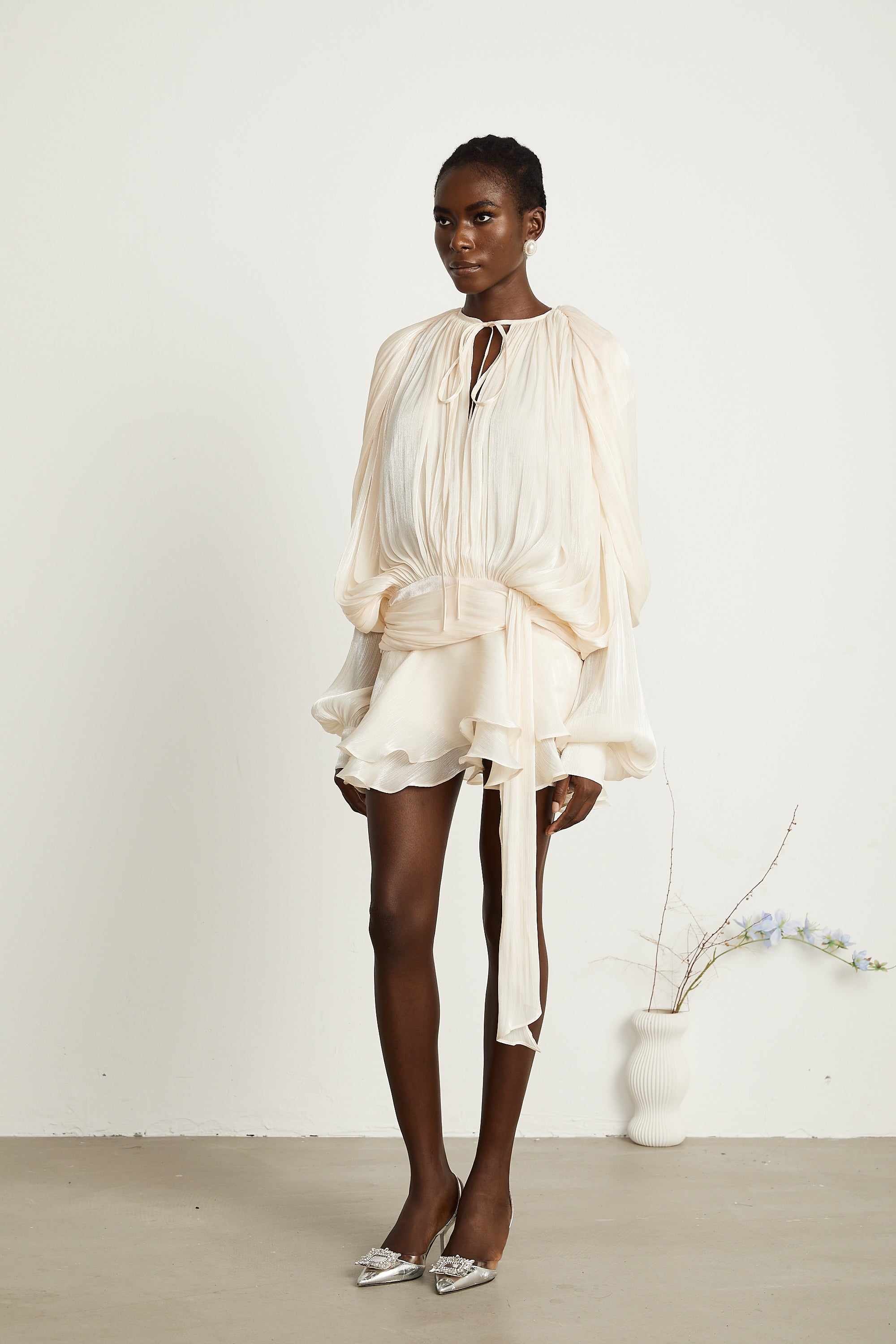 Elegant Pleated Ruffled Mini Dress: Chic, Flowy, and Playfully Stylish