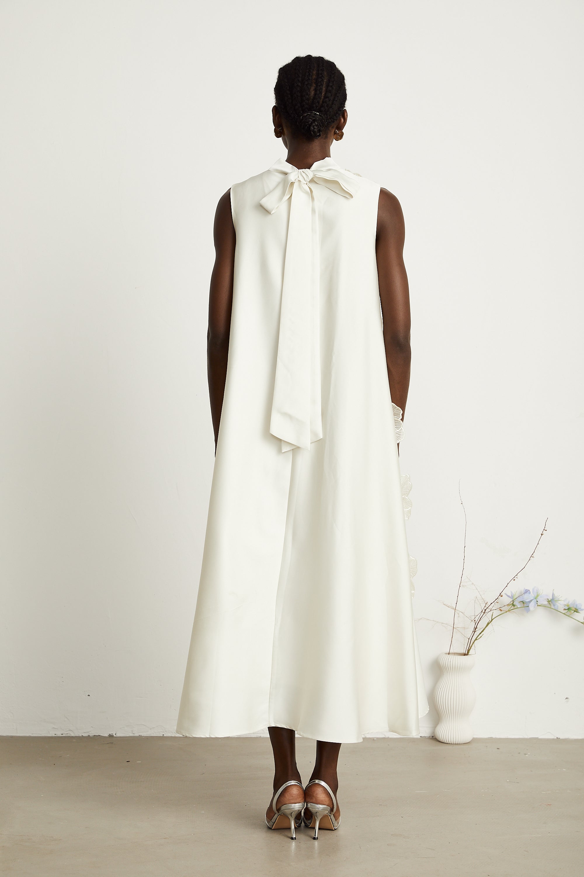 Miss Rosier Emilie White Sleeveless Floral Applique Maxi Dress